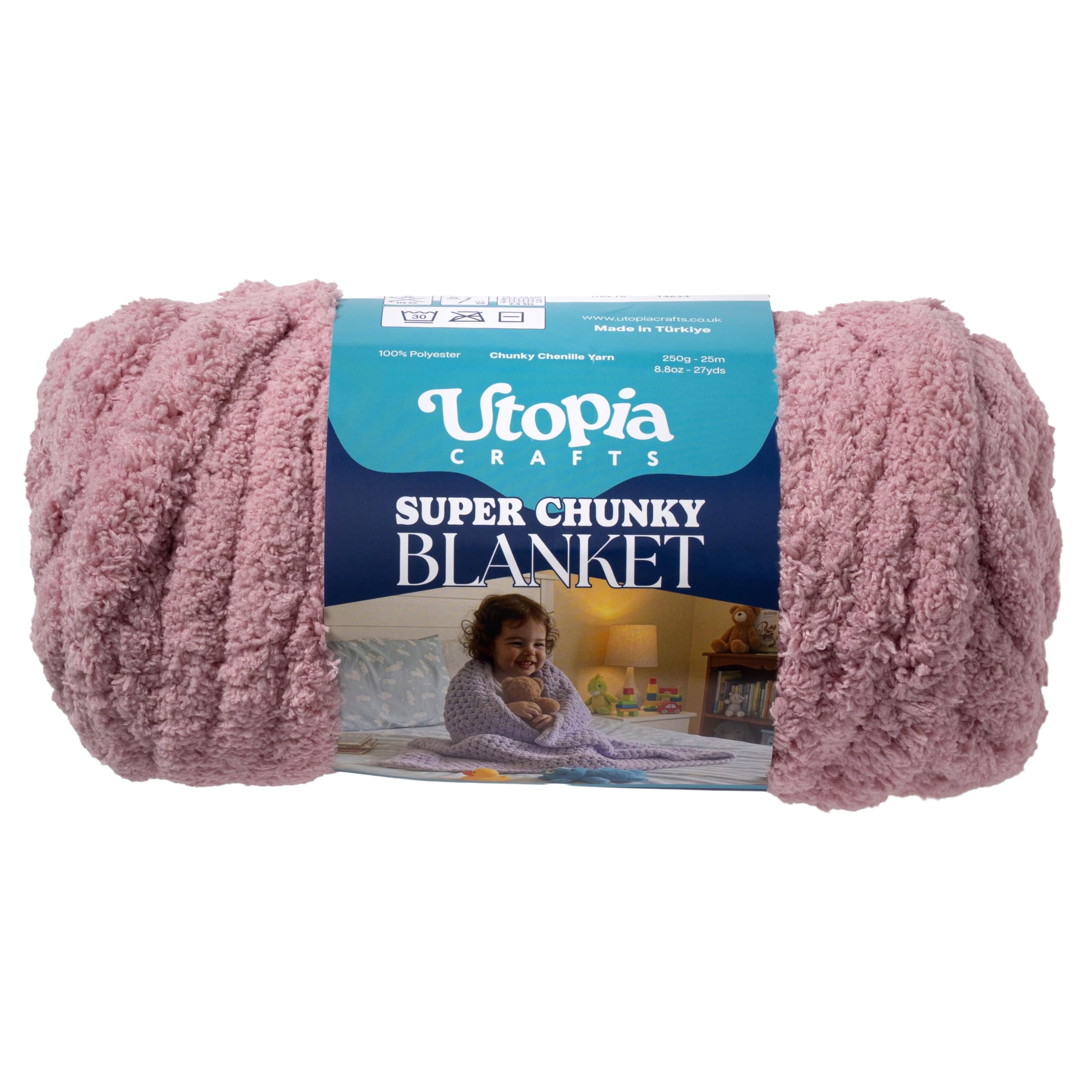 Utopia Crafts Super Chunky Blanket Yarn 250g, Soft Chenille Yarn for Arm Knitting - Thick Bulky Polyester Jumbo Yarn for Hand Knit Throw Blankets, Crochet, DIY Home Décor (Dusty Rose)