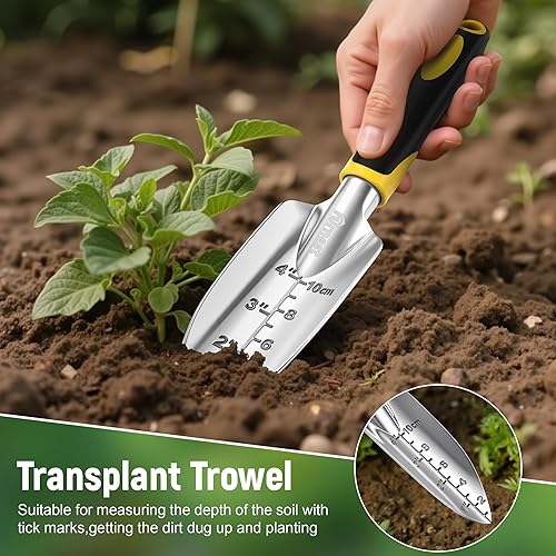 Miniatura 4 de Juego de herramientas de jardín, 3 unidades de aluminio pesado kit de jardinería incluyendo pala de mano, pala de trasplante y rastrillo de mano