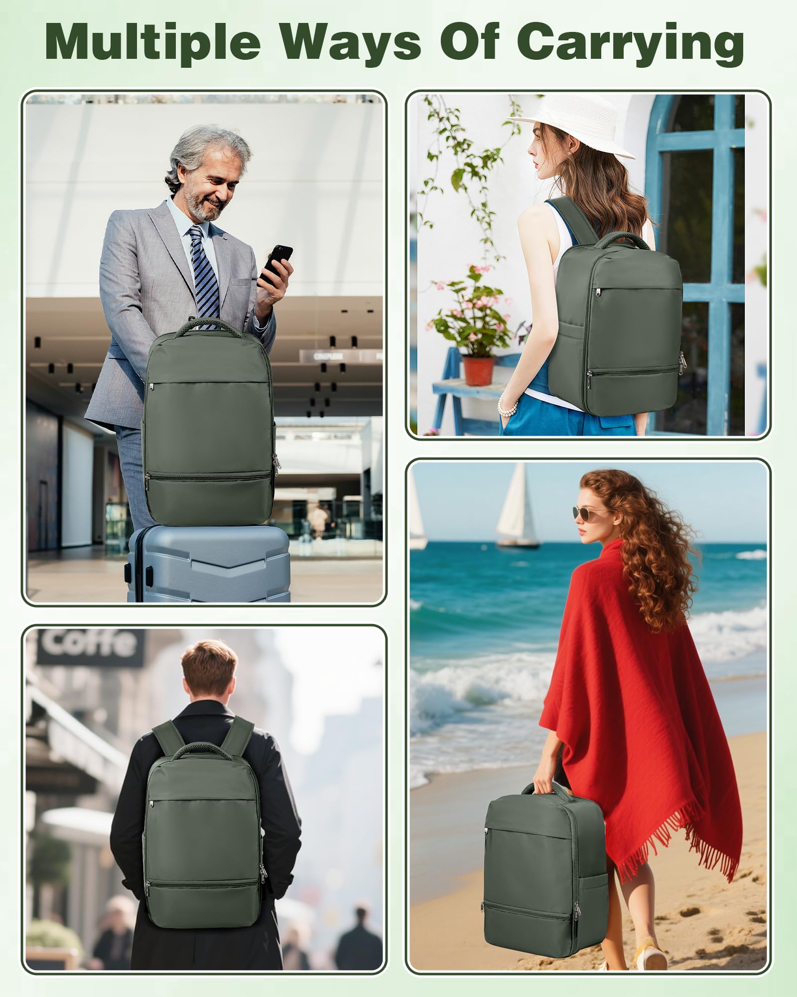 SZLX Zaino da viaggio grande da donna da escursionismo sportivo da esterno impermeabile da scuola casual laptop da 14 pollici con porta di ricarica USB scomparto per scarpe