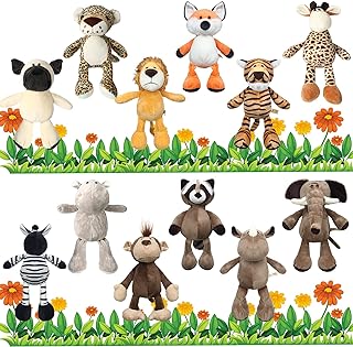 12 Pieces Safari Stuffed Animals Cute 9.9 Inch Plush Jungle Animal Toys Set Includes Tiger Lion Elephant Monkey Shar Pei Giraffe Stuffed Animals Bulk for Zoo Animal Theme Party