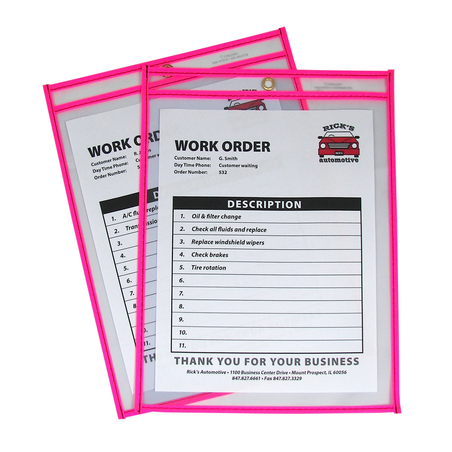 C-Line Neon Stitched Shop Ticket Holders, Pink, Both Sides Clear, 9 x 12 Inches, 15 per Box (43919)