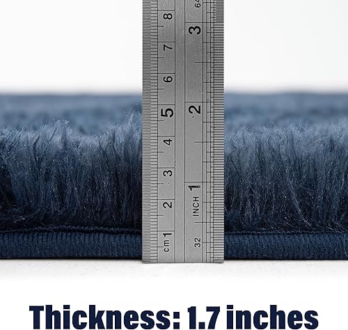 Miniatura 5 de Alfombra cuadrada azul marino  Alfombra cuadrada pequeña esponjosa de 3 x 5 pies para dormitorio  Alfombra peluda lavable  Bonita decoración de