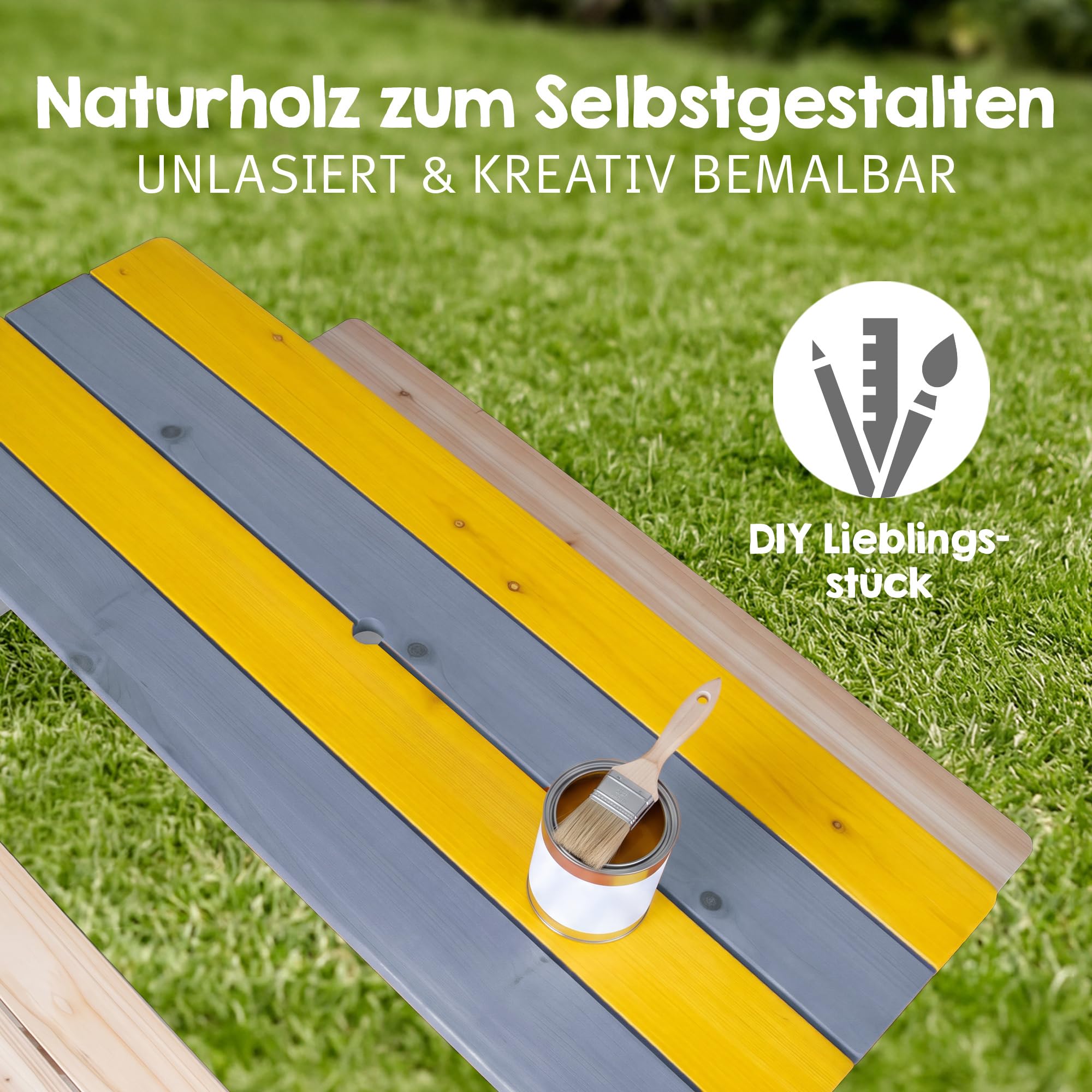 roba Kinder Outdoor+ Sitzgruppe "Picknick for 4" - Sitzgarnitur aus Massivholz - Natur