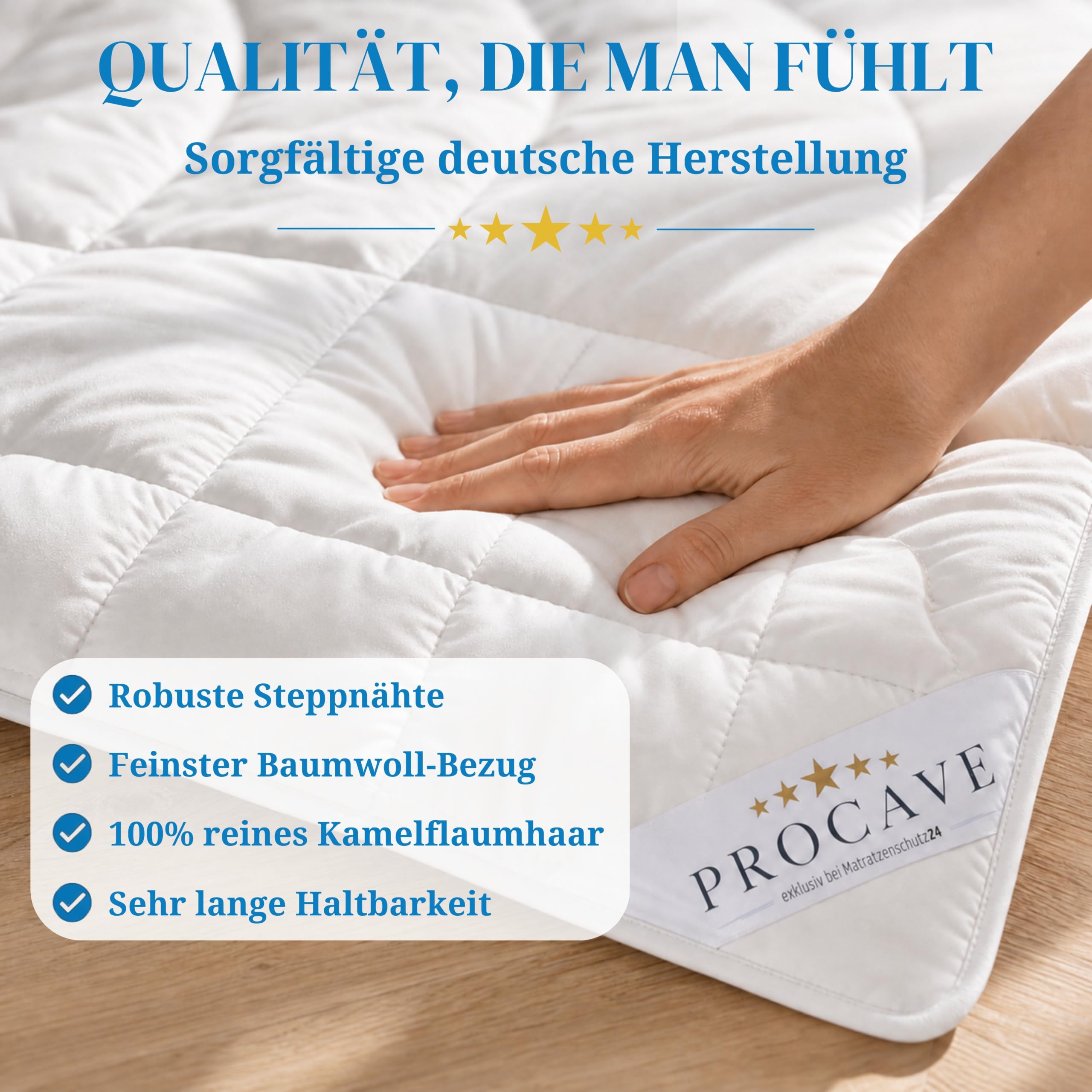 PROCAVE Edredón de Calidad de Camello Exquisito para el Verano, 200 x 200 cm, Ligero edredón de Verano, Manta de Pelo de Camello, Transpirable y Regula el Calor, 100% Fabricado en Alemania