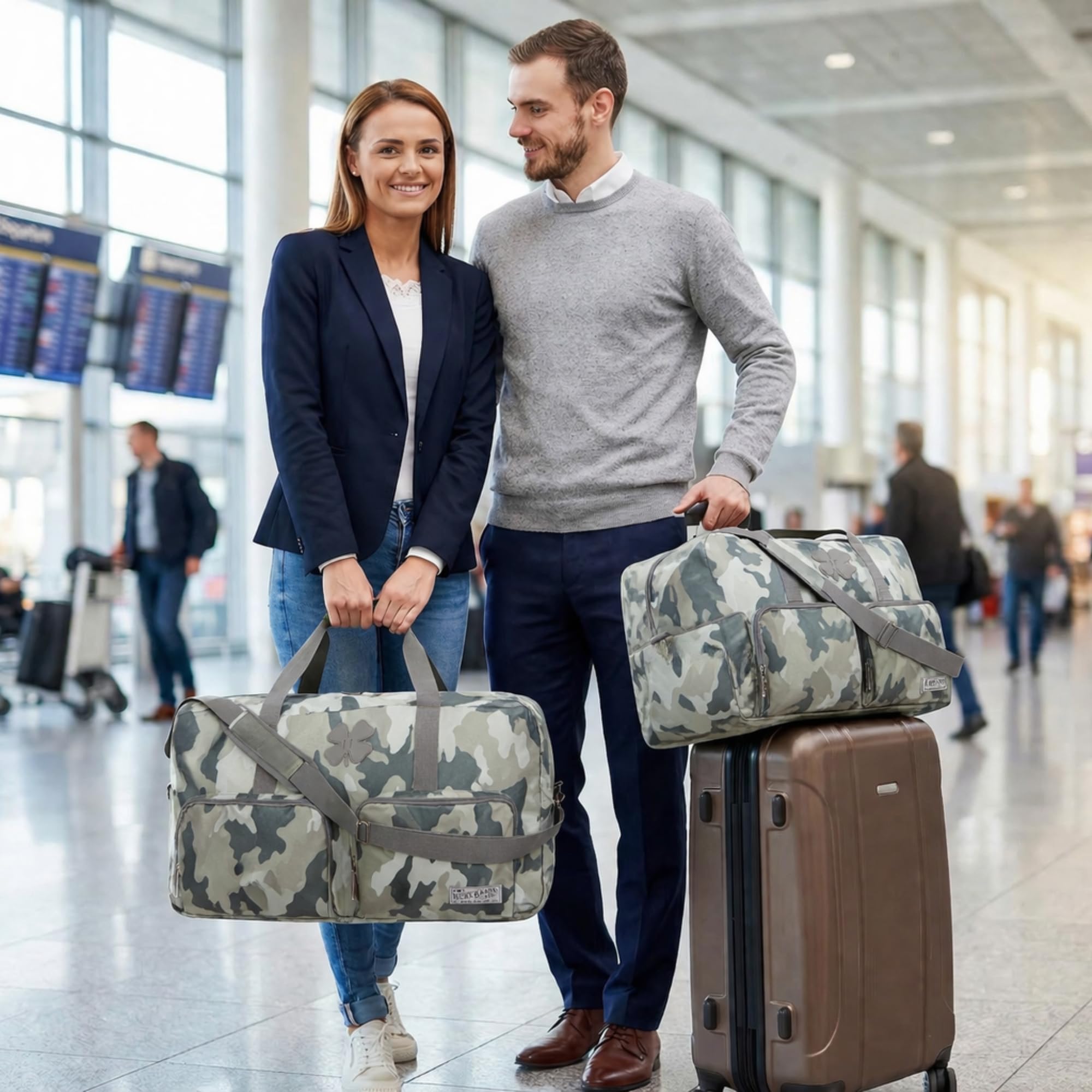 Lucky Travel Duffel Bags, Turnbeutel, Reisetasche & Große Seesack für Herren, Faltbare Übernachtung Weekender Taschen für Damen & Herren mit Verstellbarem Schultergurt, Anthrazit