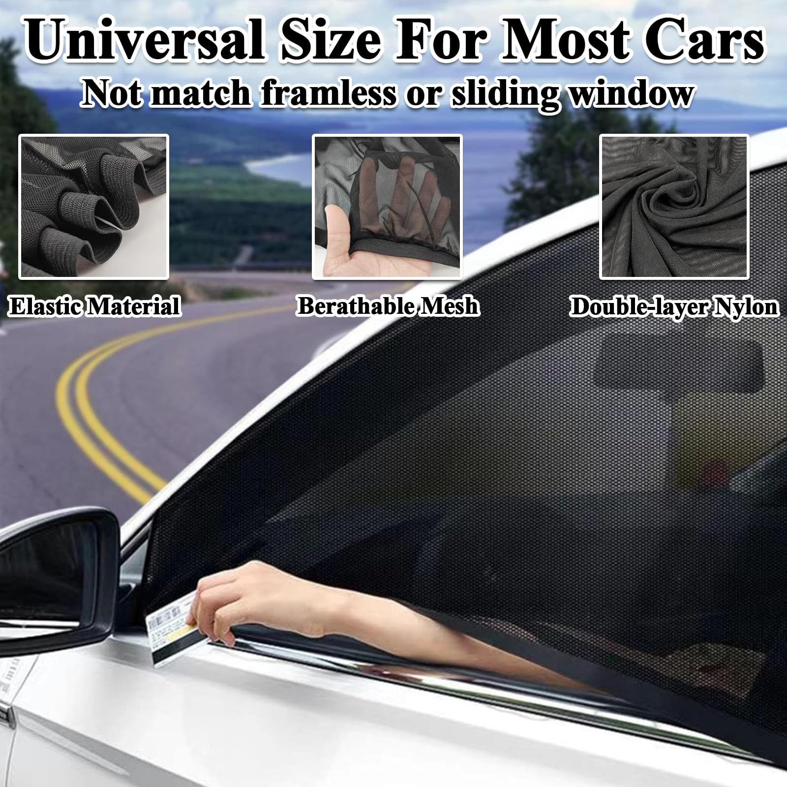 4Pack Car Window Shades for Baby Stretchable & Breathable Car Sun Shade, Blocks UV Rays & Sun Glare & Mosquito - Image 4