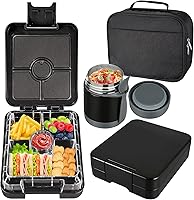 Vista 1 de Lonchera Bento para niños con termo de sopa de 10 onzas, recipientes de almuerzo a prueba de fugas con 4 compartimentos, tarro térmico