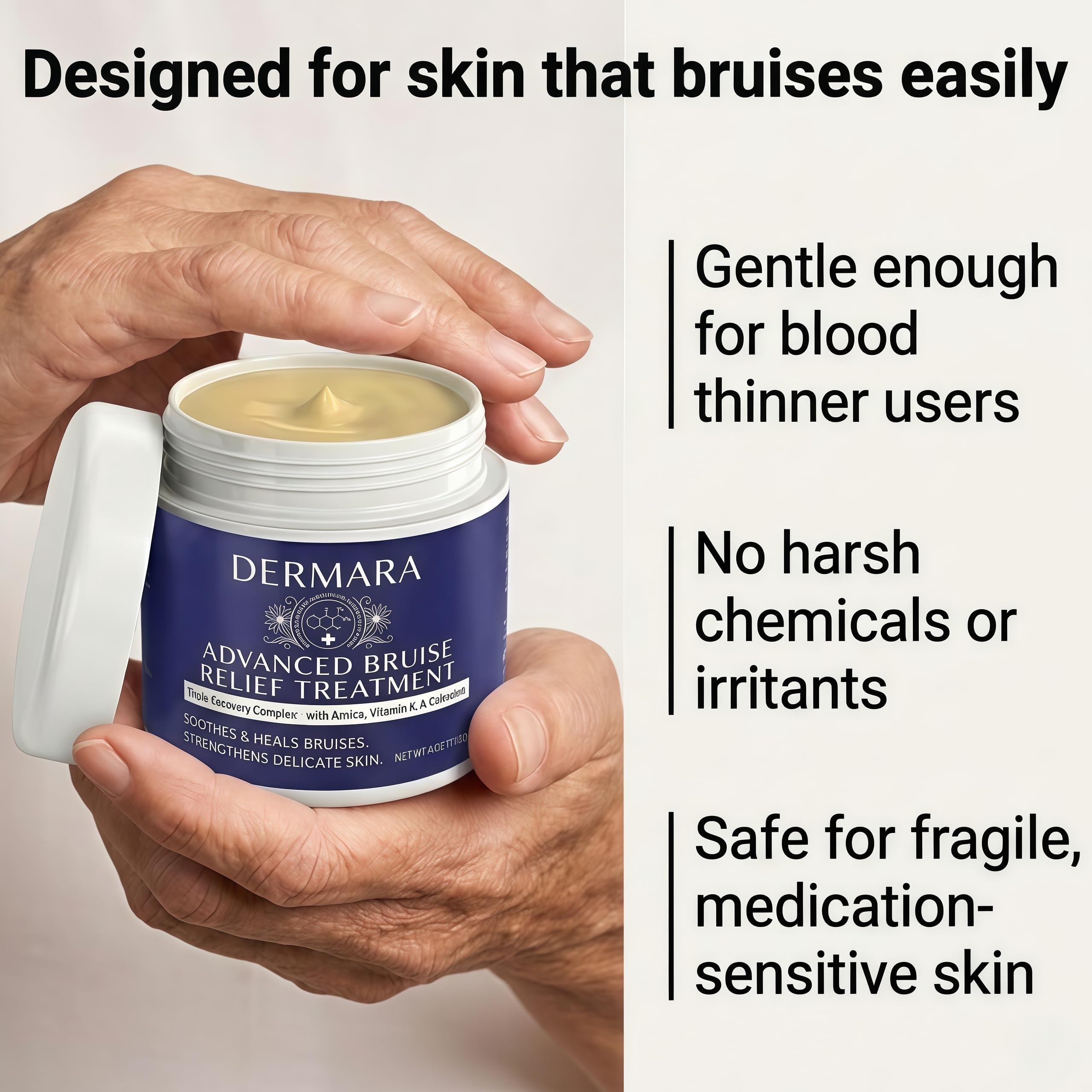 Dermara Arnica Cream for Bruises with Vitamins K, C and E, 4 Oz
