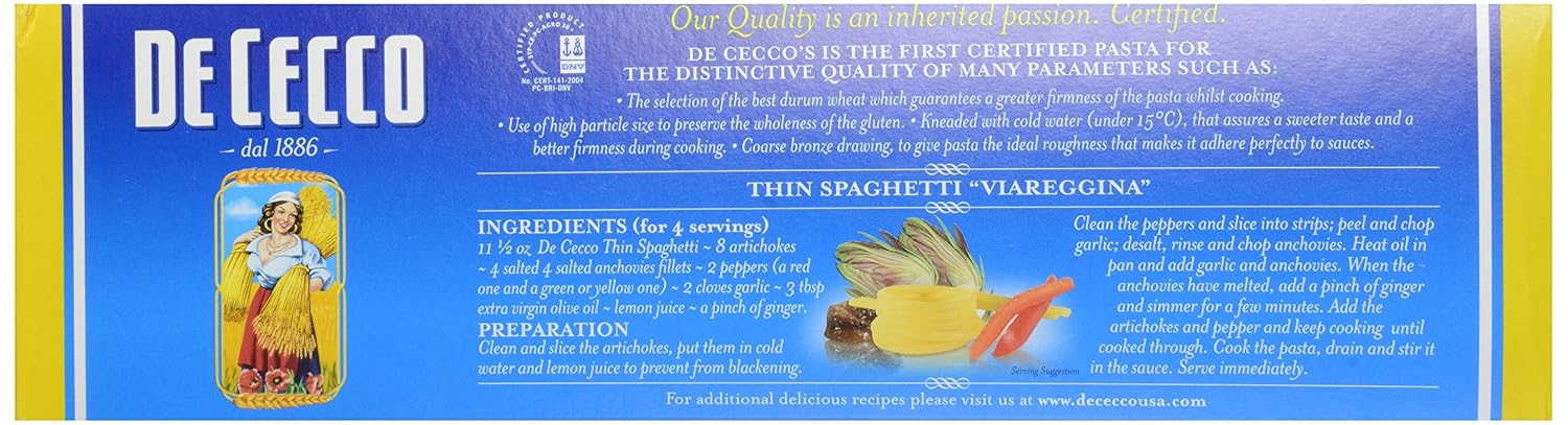 De Cecco Pasta, Pasta Spaghetti Thin No.11, 16 Ounce