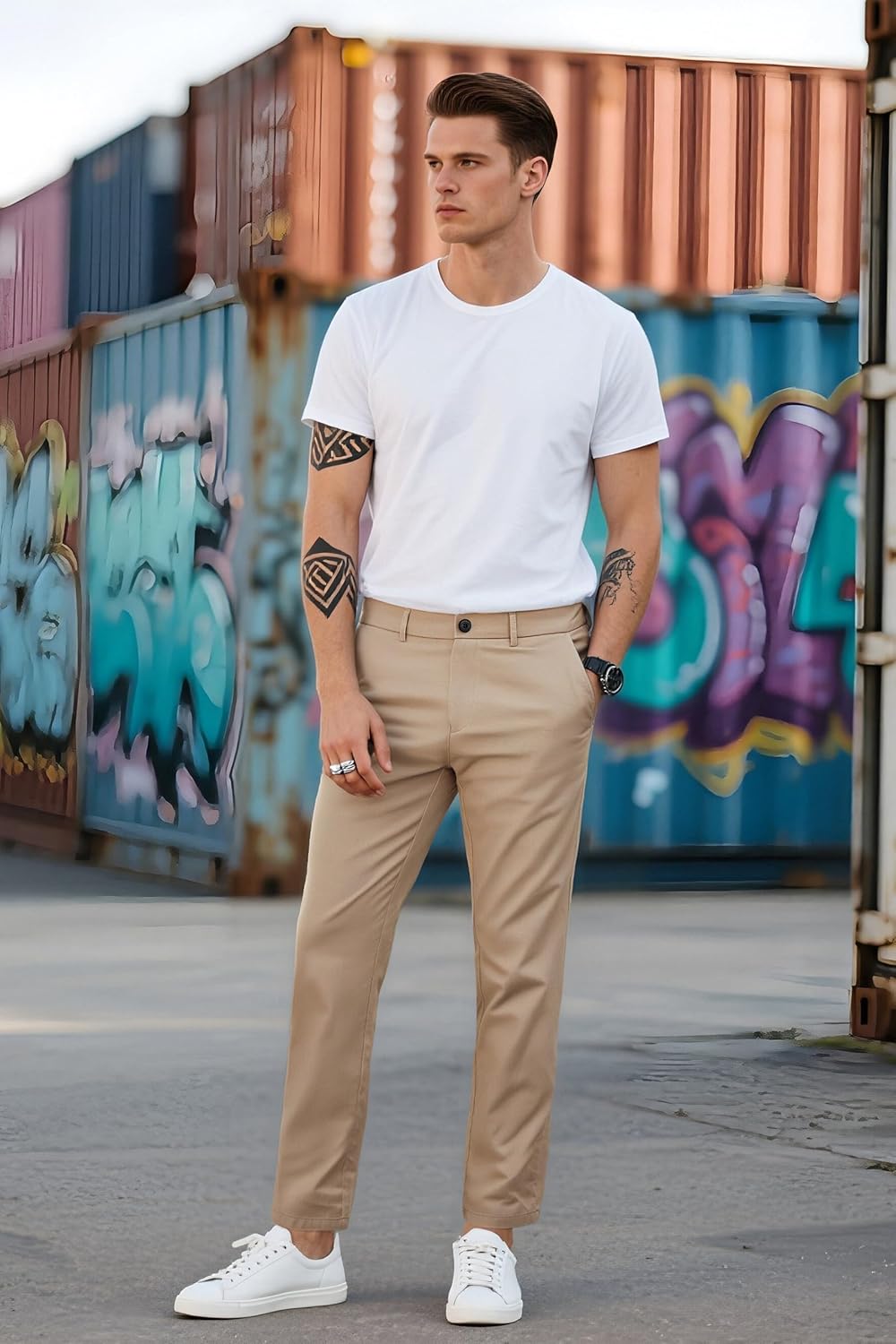Plaid&Plain Men’s Slim Fit Khaki Pants Men’s Tapered Chino Pants - Image 7