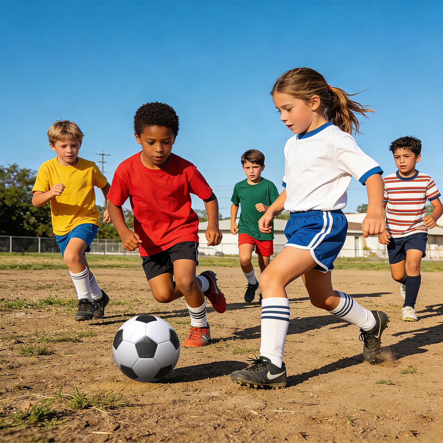 jiaonun 6 Stück Fußballbälle Größe 3/4/5, klassisch, schwarz und weiß, für Kinder, Jugendliche und Erwachsene, drinnen und draußen, mit Pumpe