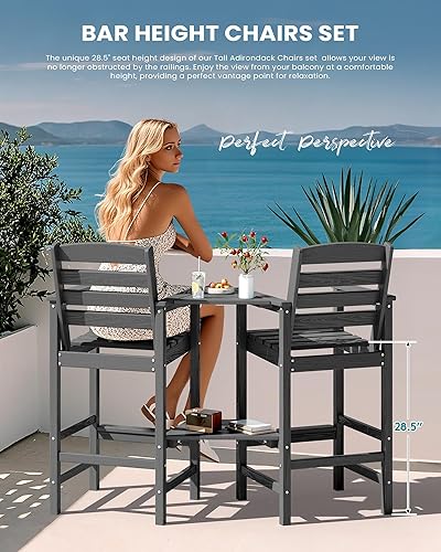 Miniatura 7 de SERWALL Juego de 2 sillas Adirondack altas con mesa de conexión, color gris