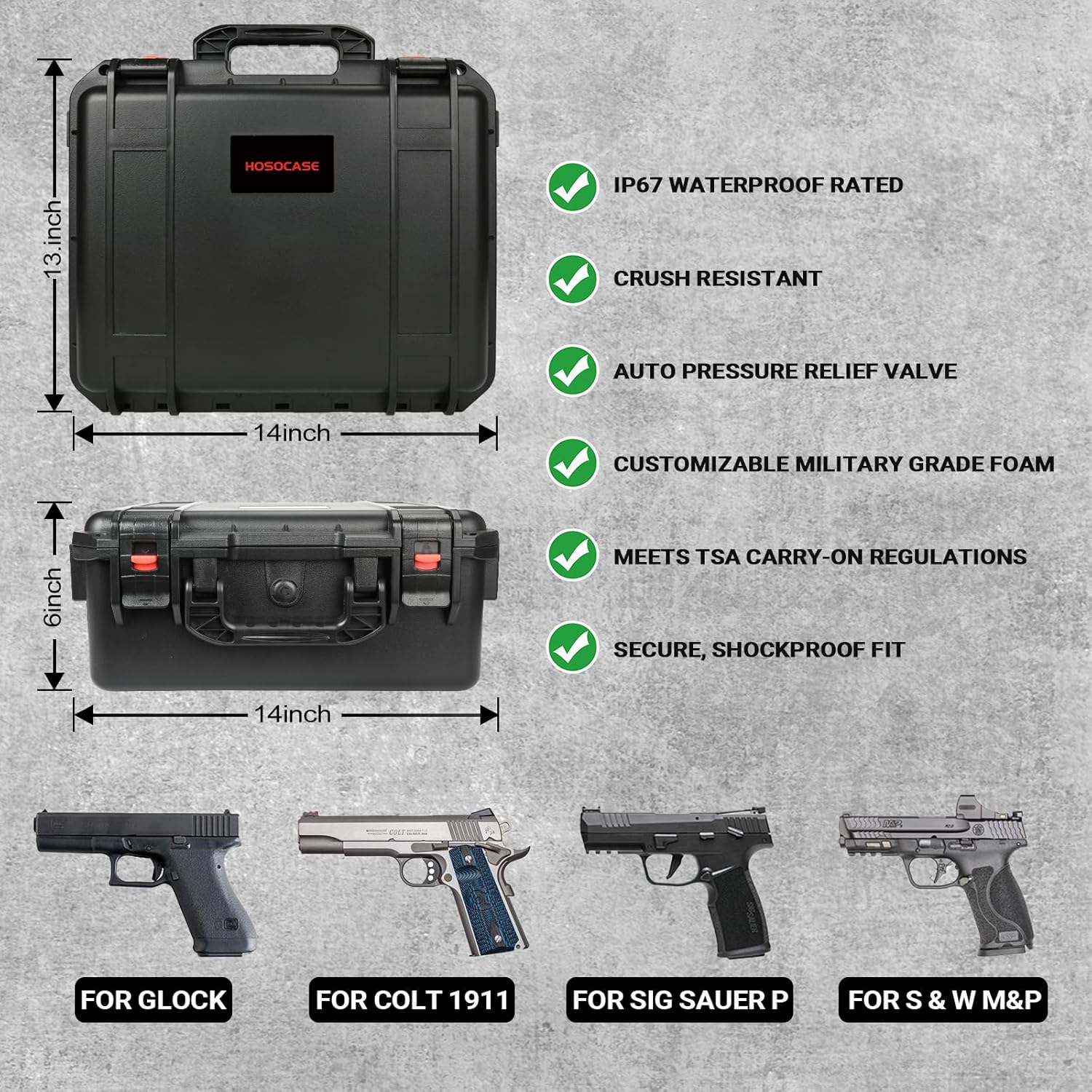 Gun Pistol Case for Multi Handguns - Holds Multiple Hand Guns Case & Magazines, Pre-cut Waterproof Carrying Hard Shell Pistol Case for Pistols, Storage Box for Beretta, Smith and Wesson, for Glock