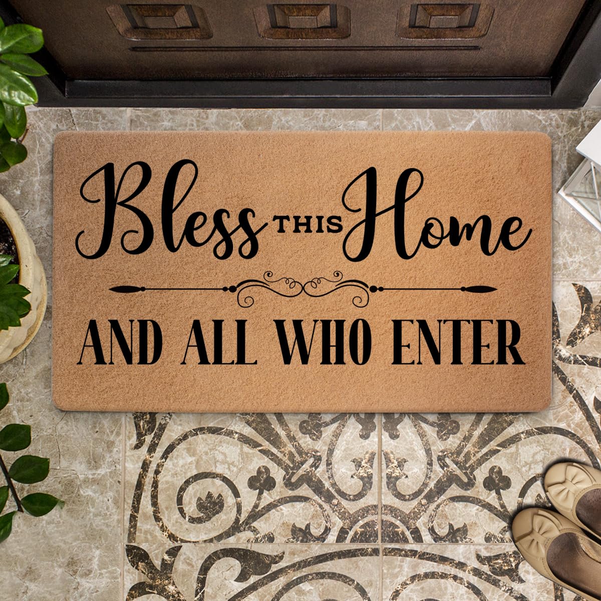 ウェルカムボード coco Amazon.com: Inspirational Bless Faux Coco Coir Doormat with Non