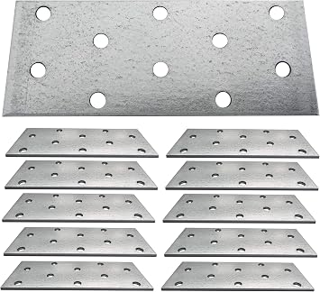 Flat Connecting Joining Plates Galvanised Zinc Z275g/m2 20μm Brace Bracket Perforated Metal Steel Sheet Timber Wood Fixing Heavy Duty 4 x 1.5 (100 x 40 x 2mm) Pack of 10pcs