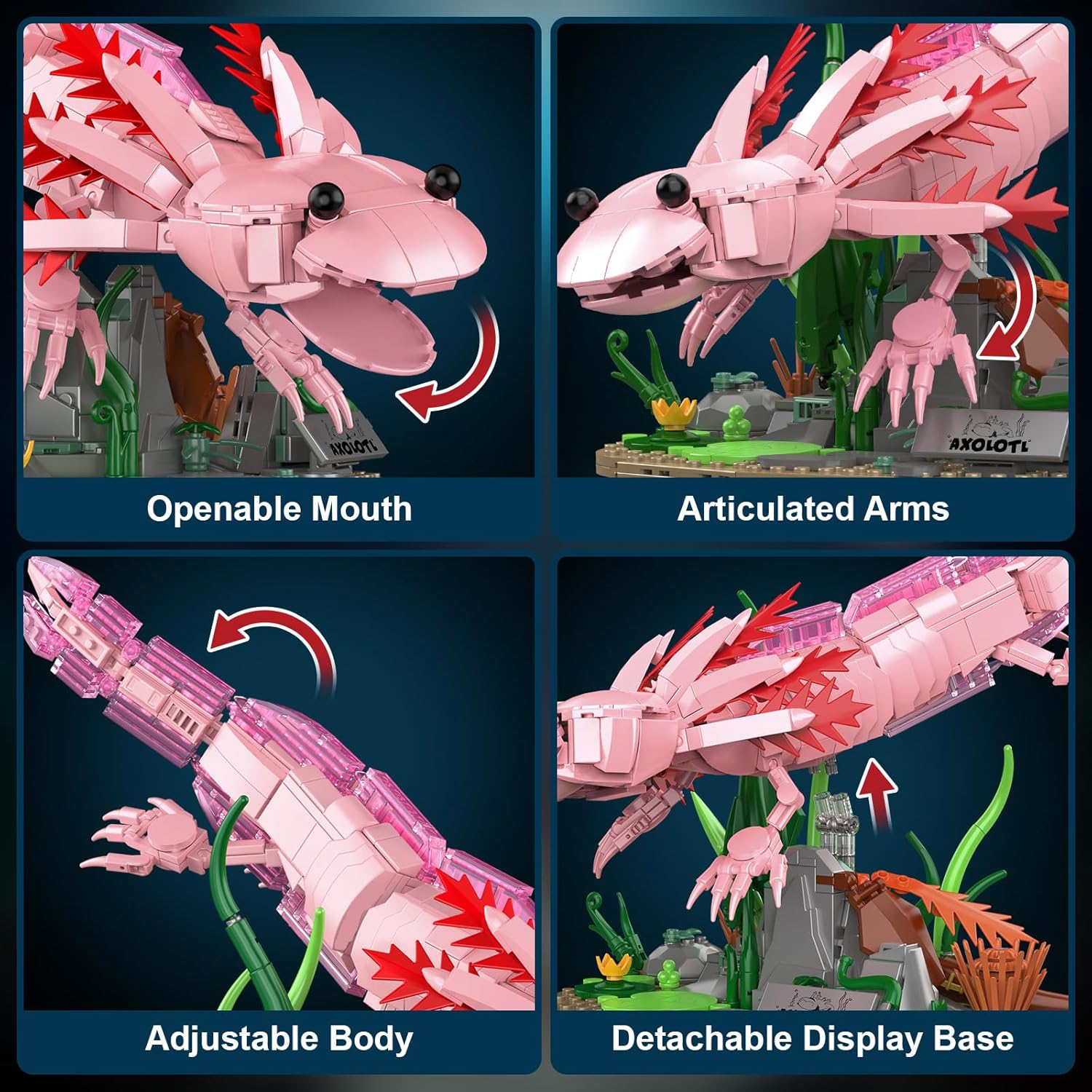 Vziimo Axolotl Building Set, Axolotl Toy Animal Building Blocks with Plants, Animals Display Model Kit, Gifts for Adults Teens Age 14+ (998 PCS)