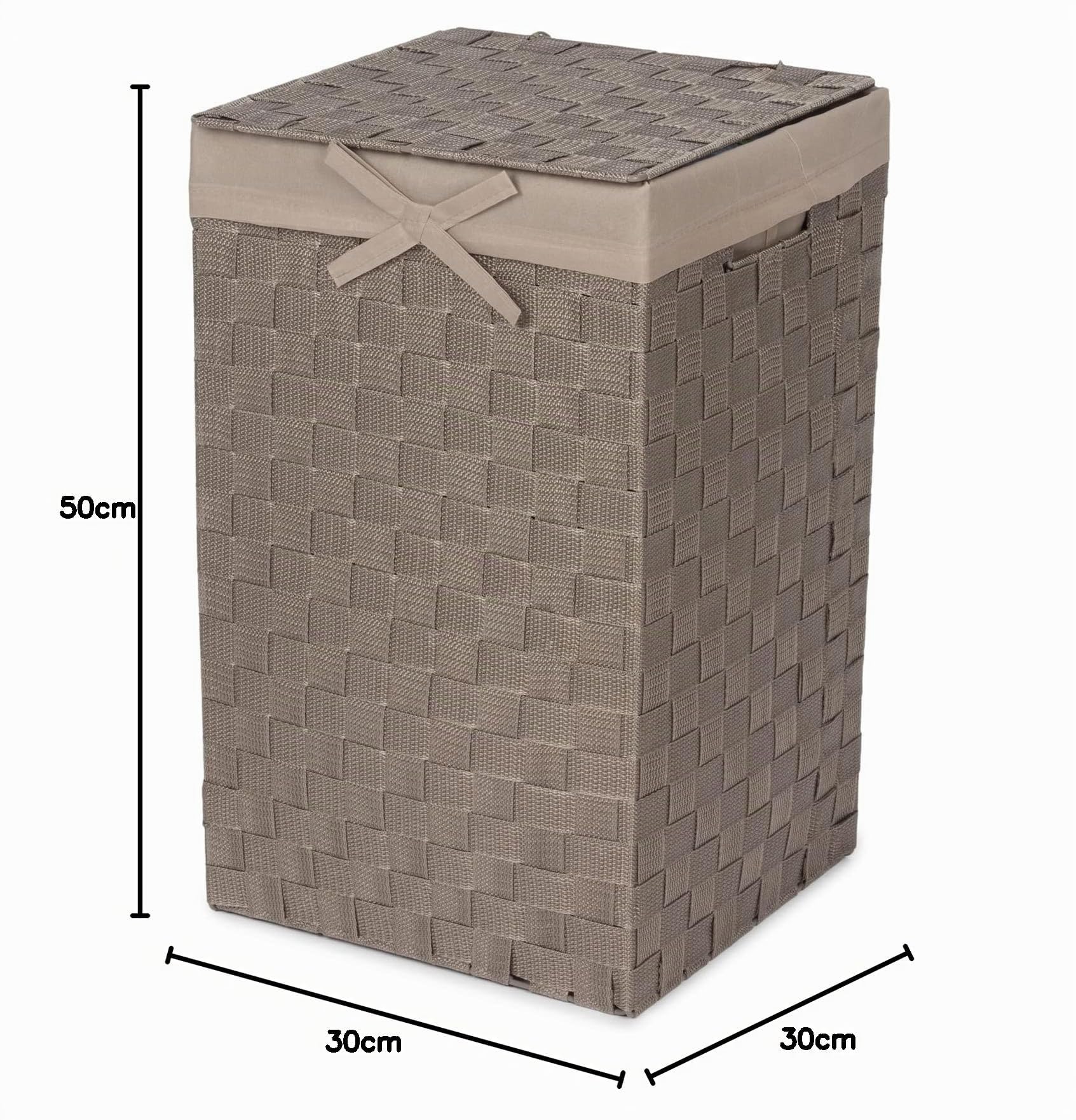 Compactor Tex Cesto Portabiancheria Quadrato Con Coperchio, Talpa, Tessuto Con Struttura In Metallo, Fodera In Lino Rimovibile, 30 x 30 x 50 cm, RAN6891