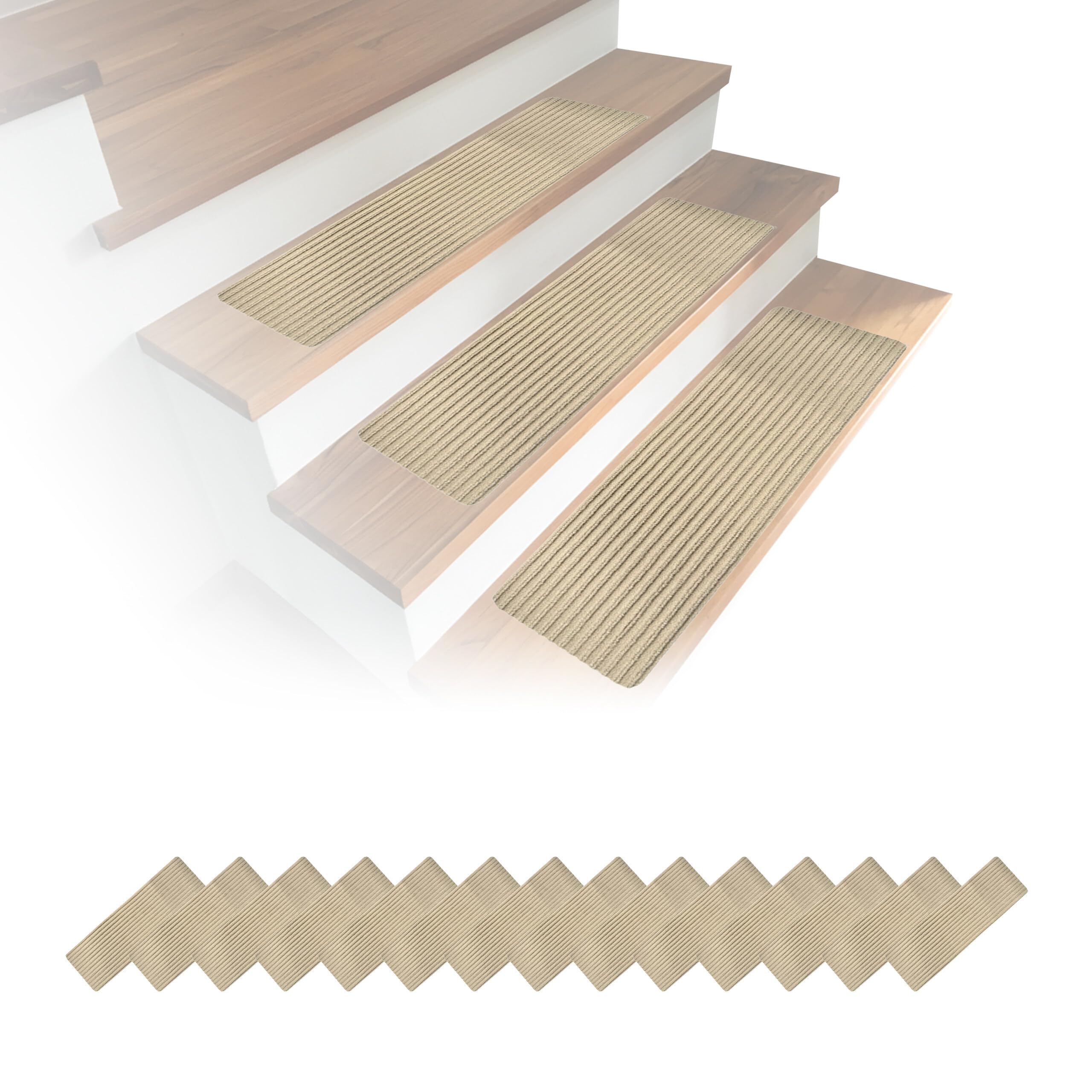 Relaxdays Lot de 16 Tapis d'escalier rectangulaires autoadhésifs 65 x 20 cm Beige
