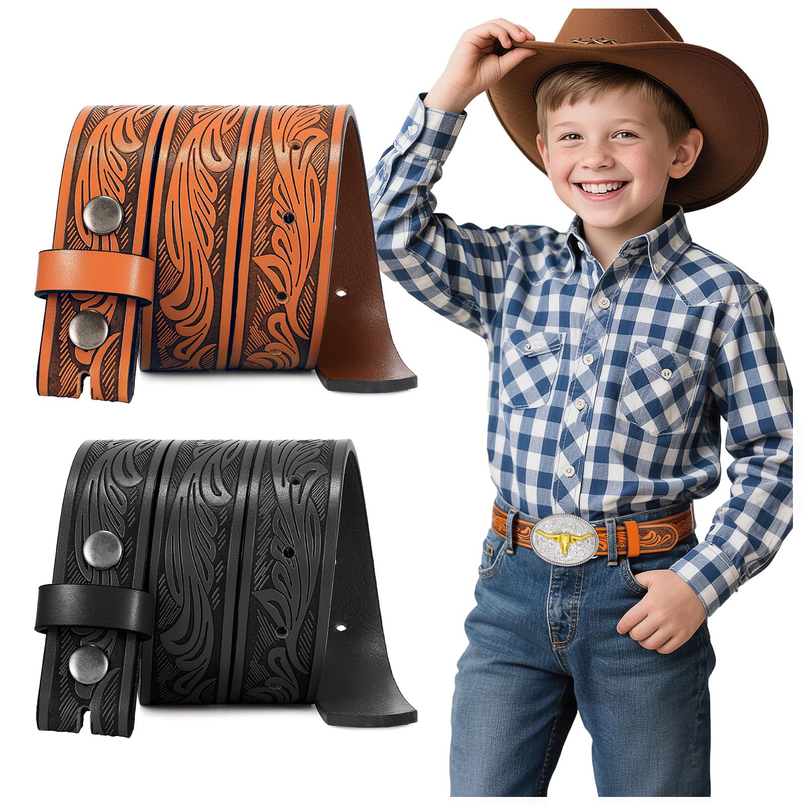 BELTROAD Kid Western Belt Without Buckle Toddlers Girls Boys Cowboy Belts
