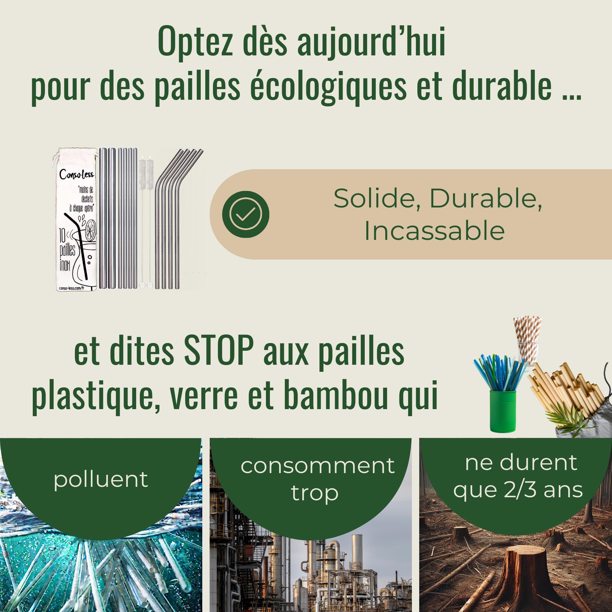 Packs de 4 pailles en inox avec goupillon de nettoyage Destockage Packs de 4 pailles en inox avec goupillon de nettoyage Destockage
