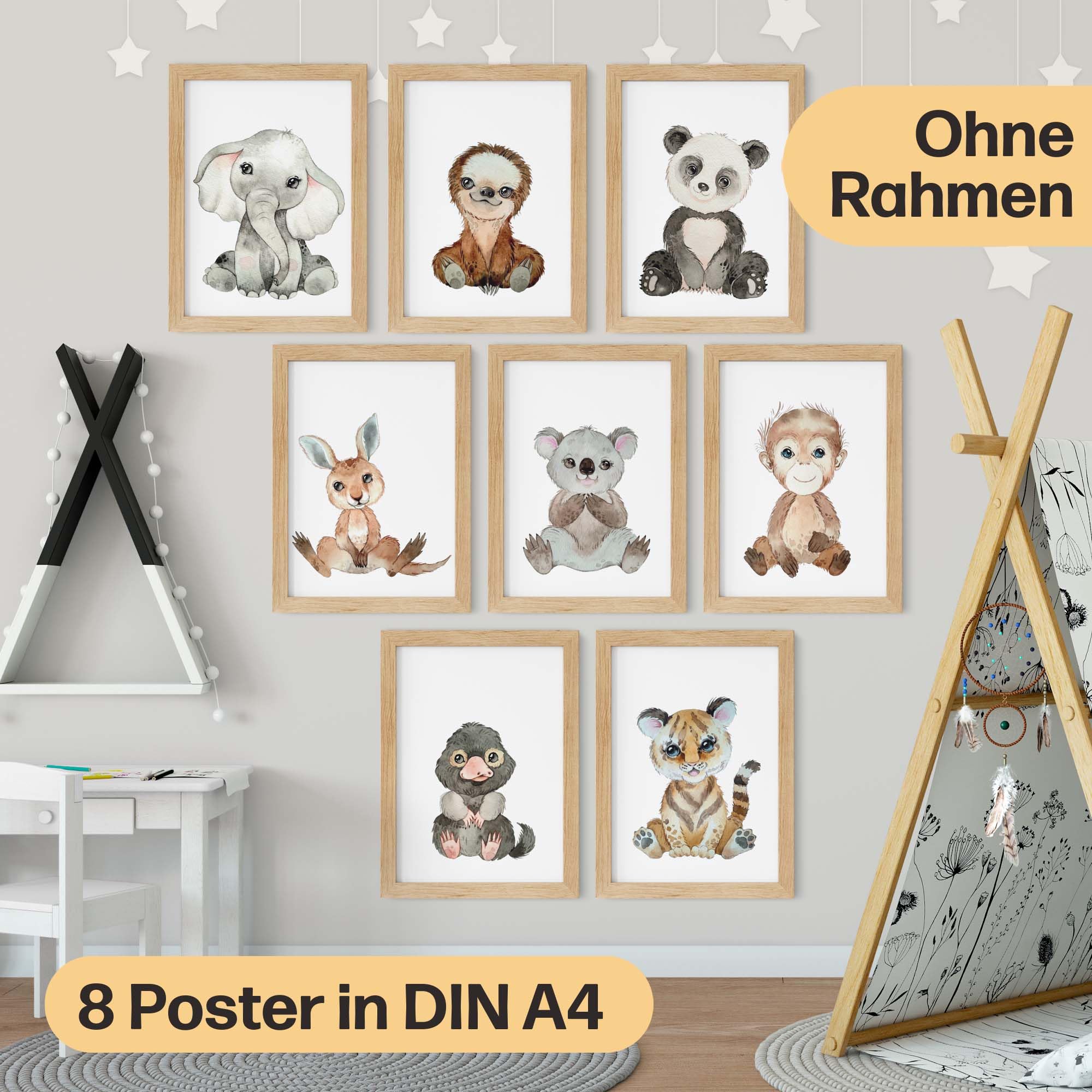 CreativeRobin Cute Animal Poster Set for Children's Room I Baby Room Decoration I DIN A4, baby animals - Image 3