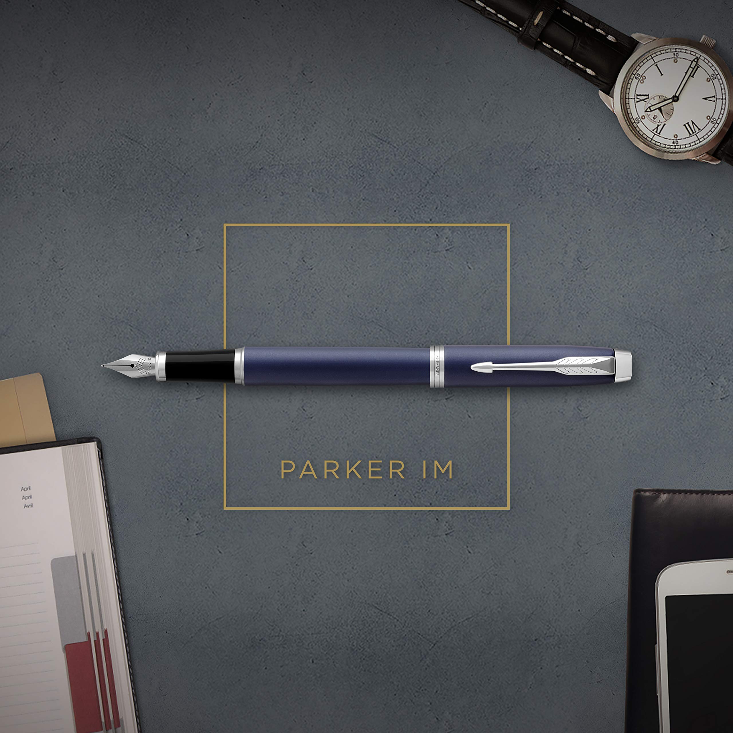 PARKER 1975597 Pióro wieczne, IM Royal Blue CT Fine Point, pudełko upominkowe, autentyczne importowane
