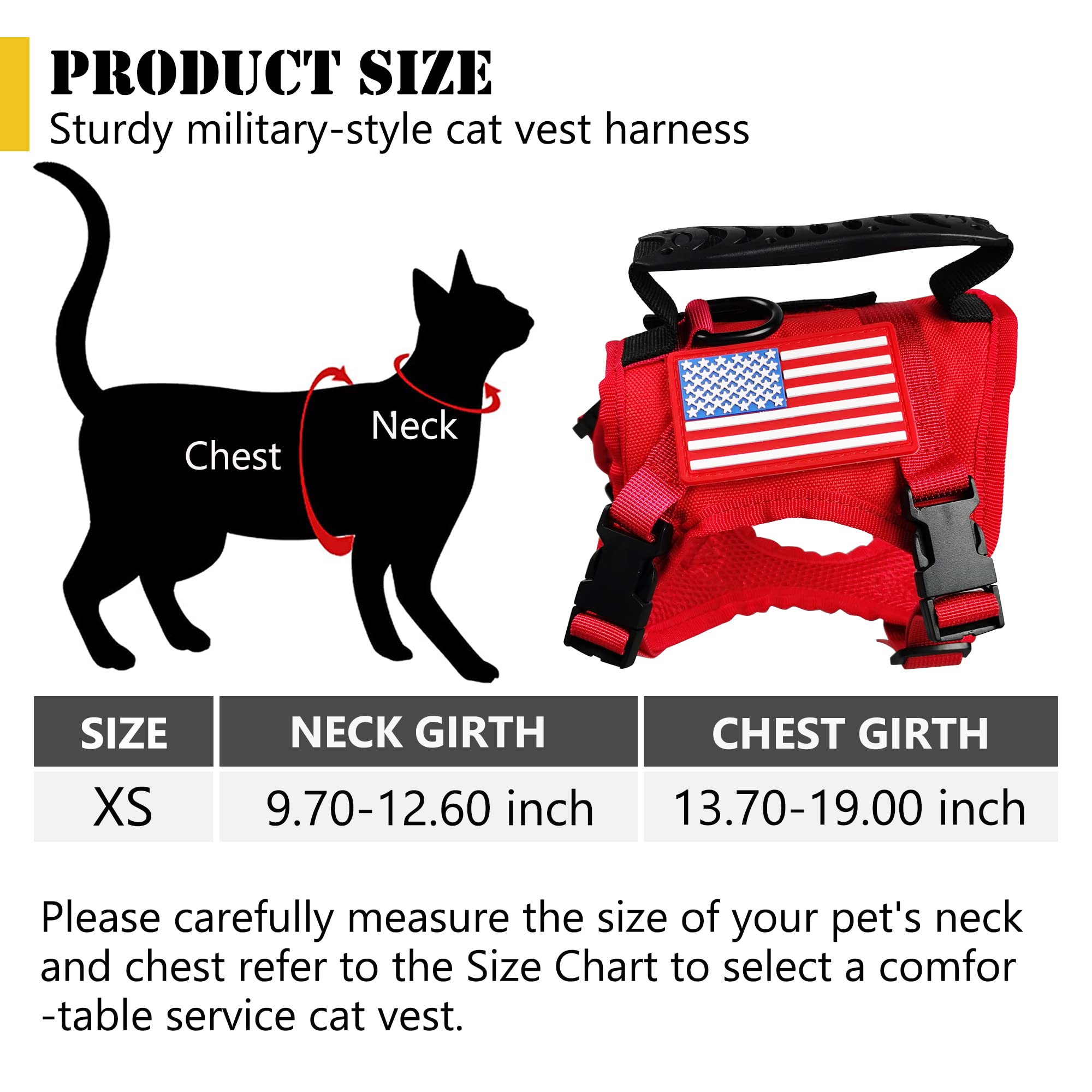 Harnais tactique pour chat et laisse pour la marche et l'évasion, harnais militaire réglable pour animal domestique K9 facile à contrôler pour grand chat, chiot et petit chien (rouge)