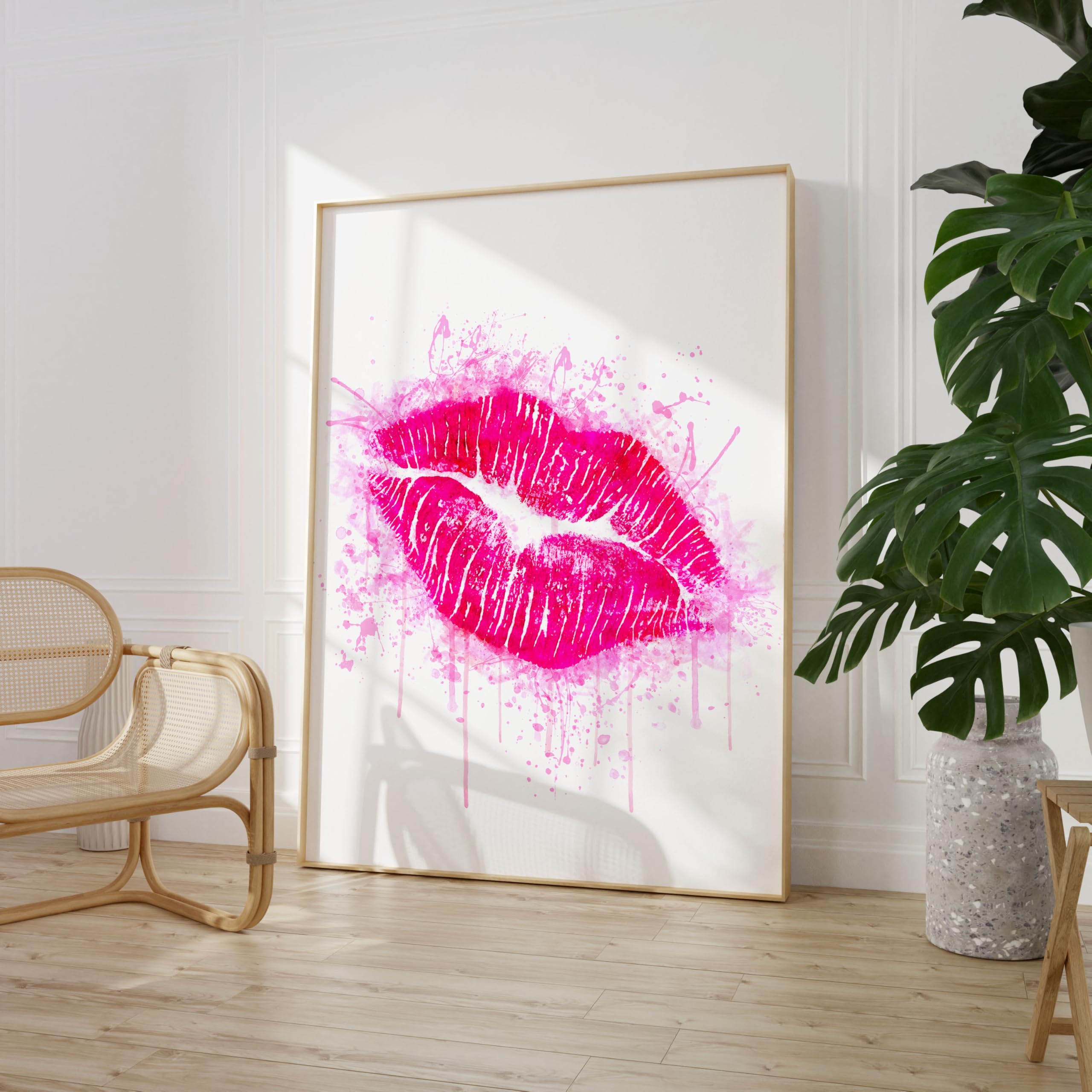 Craftylittlepenguin A3 - 297 X 420 Mm Pink Lips Watercolour Print Poster Unframed A3 A2 A4 Maxi Art Wall Art Home Decor - 5114 (A3-297 X 420 Mm)