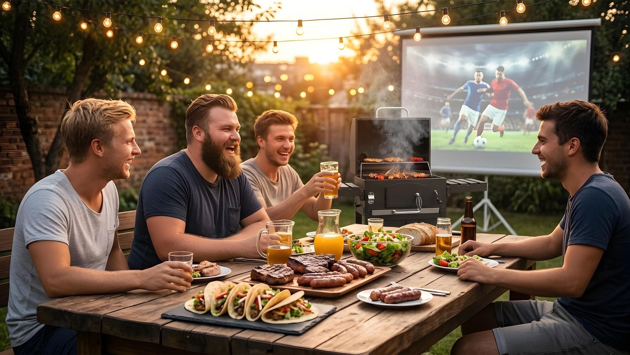 Berdsen Grill Węglowy Ogrodowy BBQChef z Kominem i Żeliwnym Rusztem 41,5 x 57 cm - Regulowane Palenisko, Termometr, Składane Półki, Szafka - Przenośny na Kołach - Antracytowy