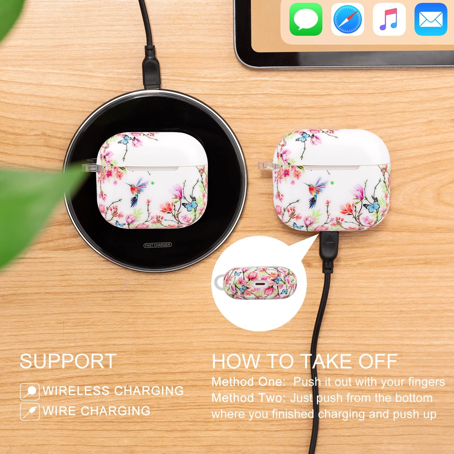 Case for airpod 3 Hummingbird, Case for airpod 3rd Generation 2021 for Women Girls Protective Hard Case with Keychain, Flower Hummingbird