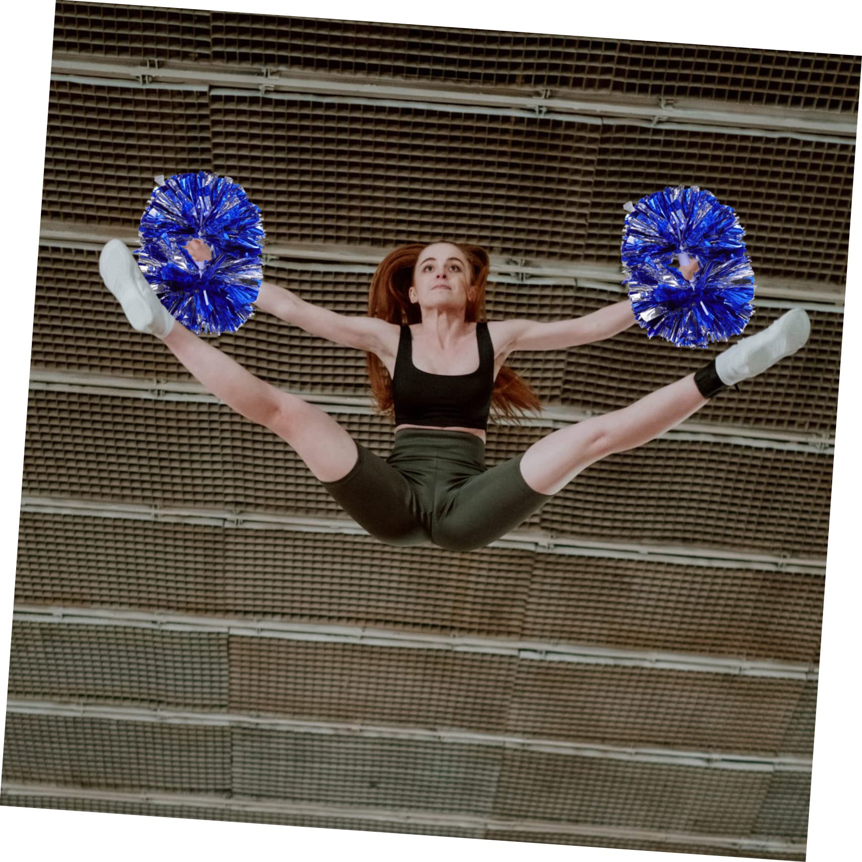 POPETPOP 4Pcs Portable Cheer Pom Poms Durable Metallic Cheerleading Props for Daily Sports Performance Events and Team Spirit Handle Mix