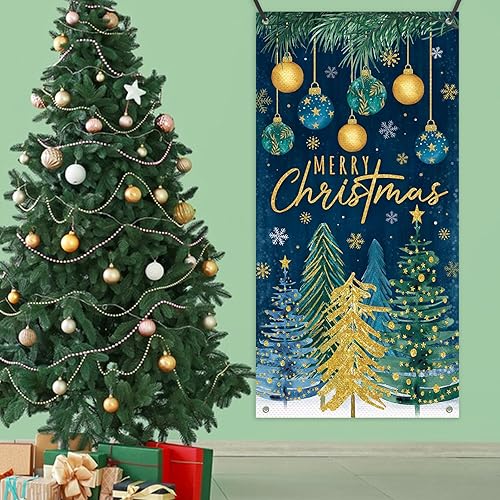 Miniatura 6 de Decoración para puerta de pinos de Feliz Navidad, adornos de bolas de Navidad, copos de nieve, pancarta de puerta delantera, fiesta de invierno para