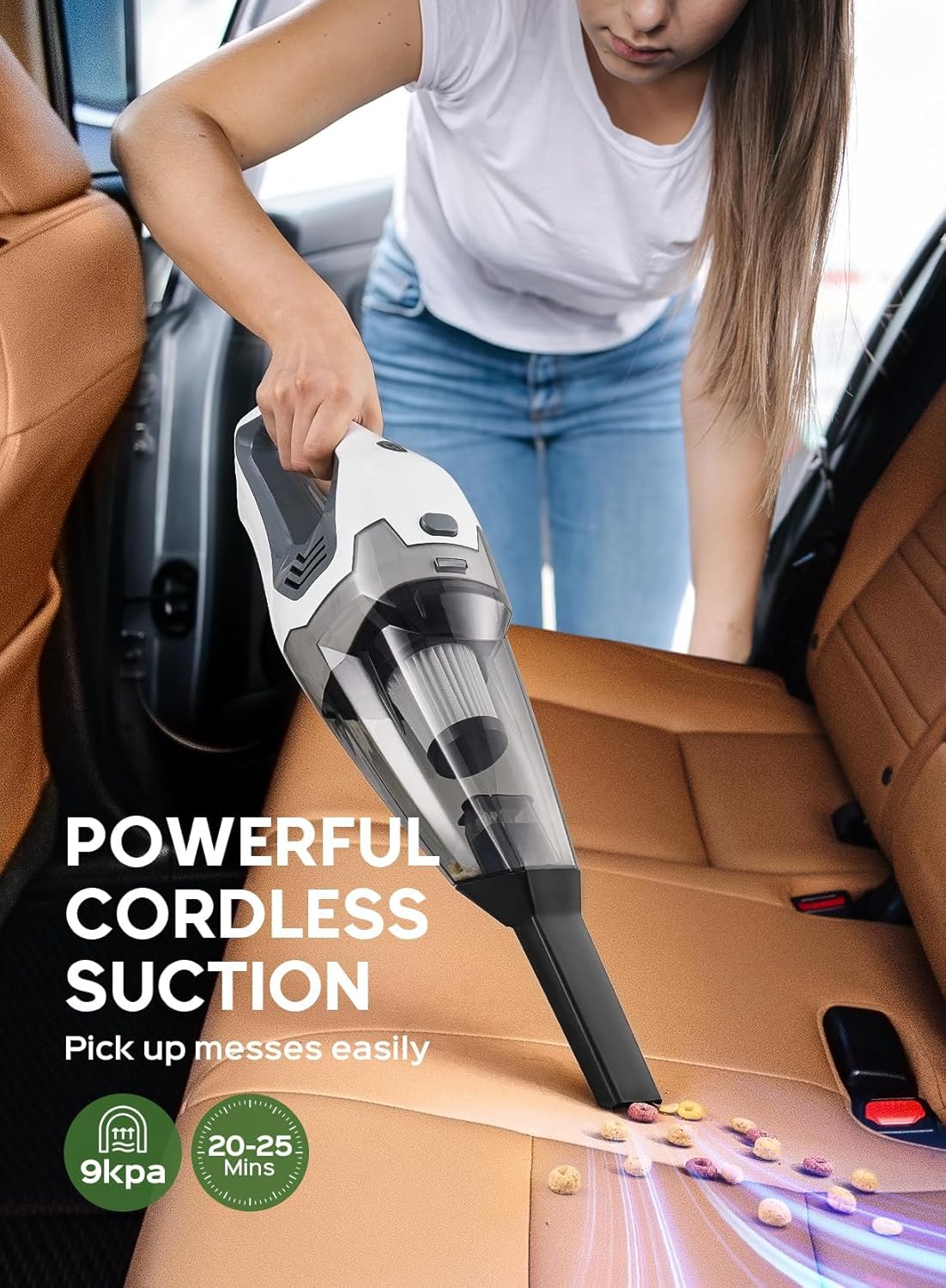 Portutif Cordless Handheld Vacuum Cleaner, 9000PA Powerful Suction 20-25Mins Long Runtime Rechargeable Hand Vacuum, HEPA Filter with Quick Charge, Lightweight for Car Carpet Stairs Pet Hair Cleaning - Image 2