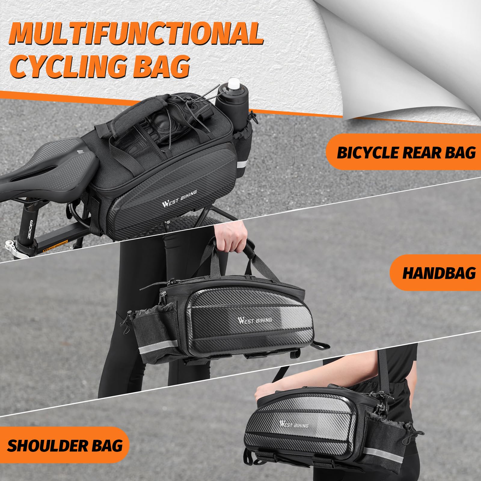 West Biking Waterproof Hard Shell Bike Rear Rack Bag 11L Capacity