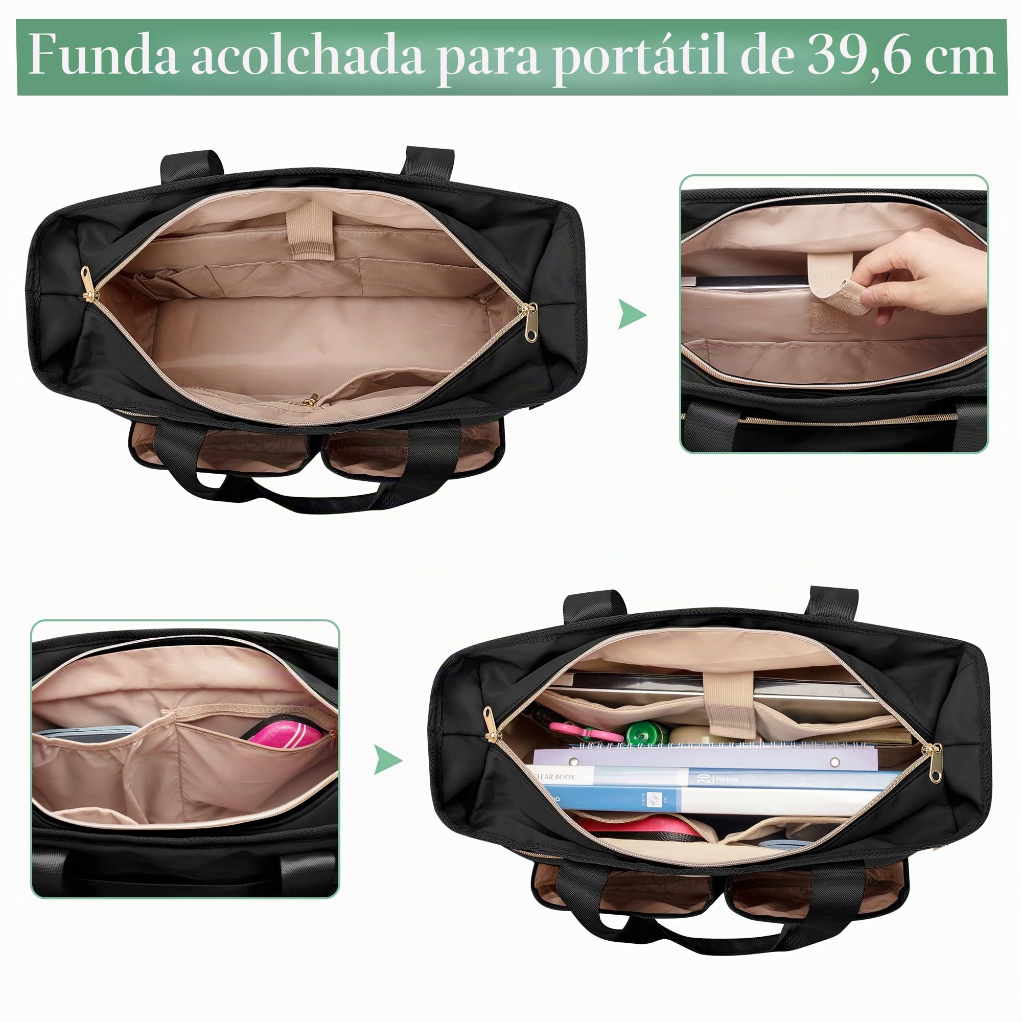 Fasrom Borsa Lavoro per Insegnanti con Scomparti per Laptop, Nero | Gran capacidad con múltiples bolsillos, resistente al agua, con banda para maleta, ideal para trabajo, escuela y viajes