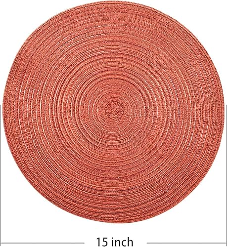 Miniatura 50 de AHHFSMEI Juego de 6 manteles individuales redondos trenzados para mesas de comedor, tejidos naturales, resistentes al calor, 15 pulgadas (azul y