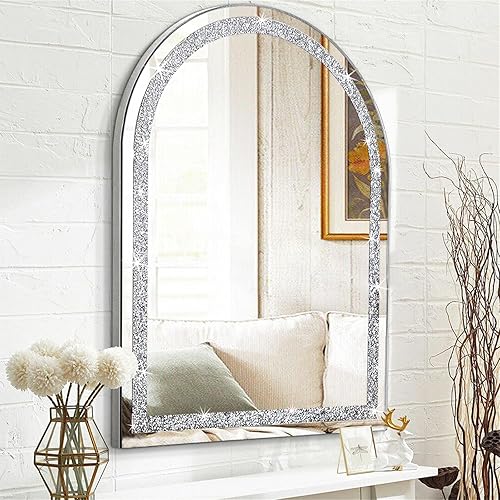 Espejo de diamantes de cristal de 16 x 20 pulgadas, magnífico espejo plateado para pared, espejo de diamante aplastado sin marco, elegante y