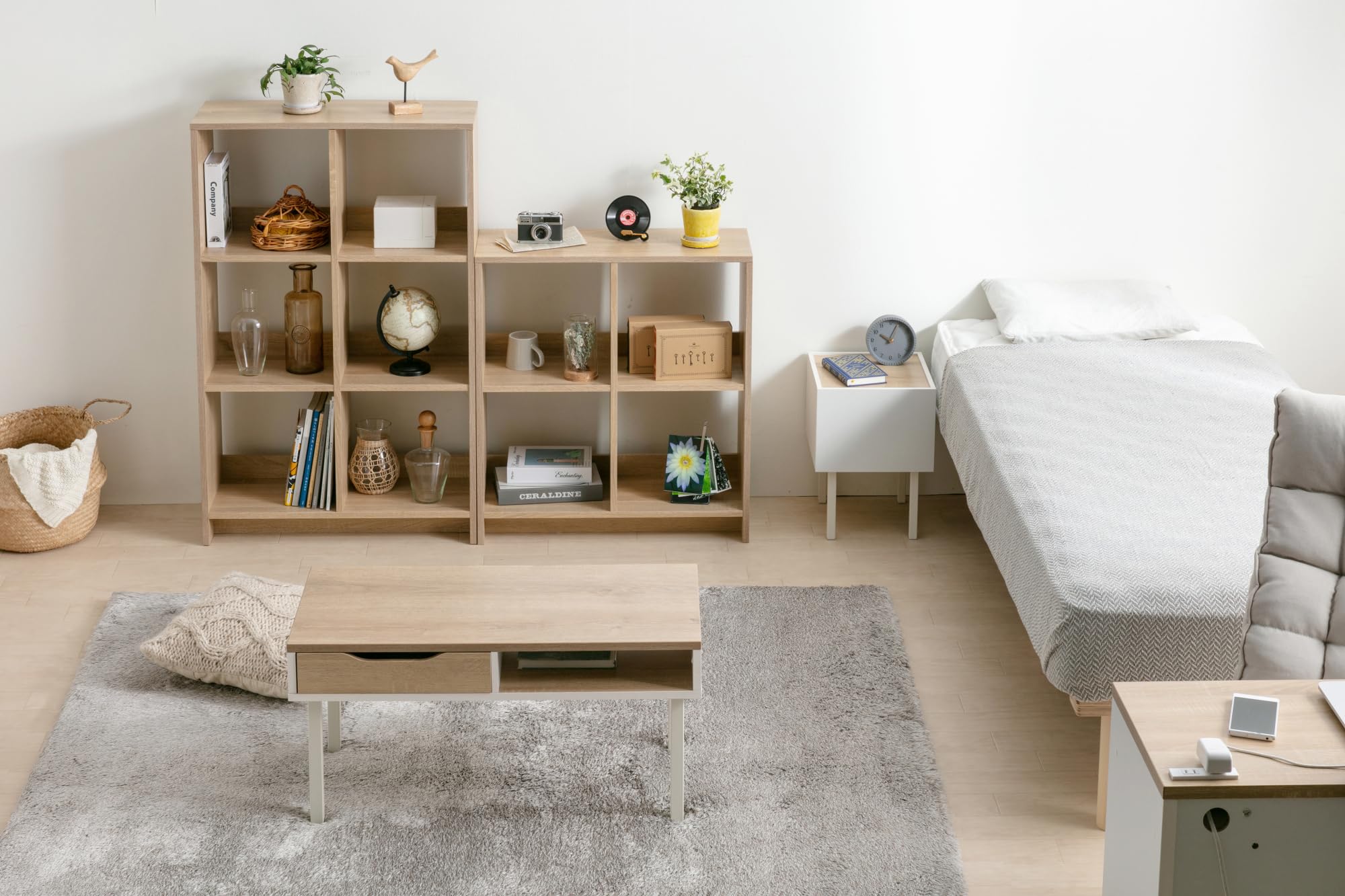 Iris Ohyama, Meuble de Rangement Ouvert, Bibliothèque, Étagère de 4 casiers, Grande capacité, Horizontale & Verticale, Bureau, Chambre, Salon - Wood Open Shelf WOS-4 -Marron Clair