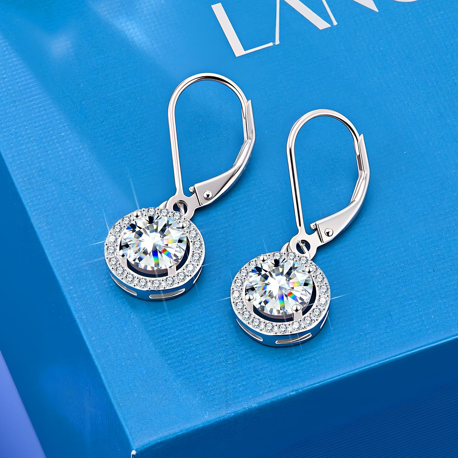 Moissanite Earrings, Hypoallergenic 925 Sterling Silver Dangle Earrings 2.0ct (1.0ct*2) Round Cut Lab Created D Color Moissanite Gold Hoop Drop Earring for Women