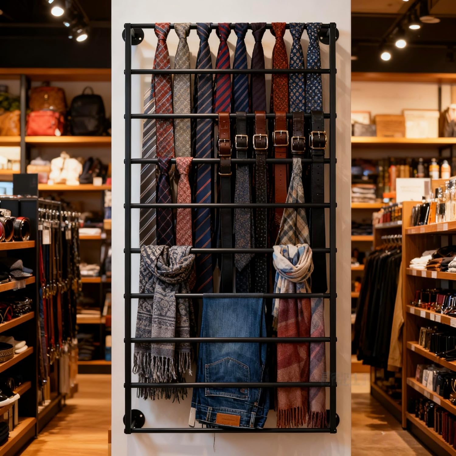 10-Layer Wall Mounted Display Rack, Wrapping Paper Ribbon Organizer Scarves Tie & Scarf Rack Belts Towel Holder Necktie Hijab Stand Metal Shelving for Home, Retail Stores, Flower Shop