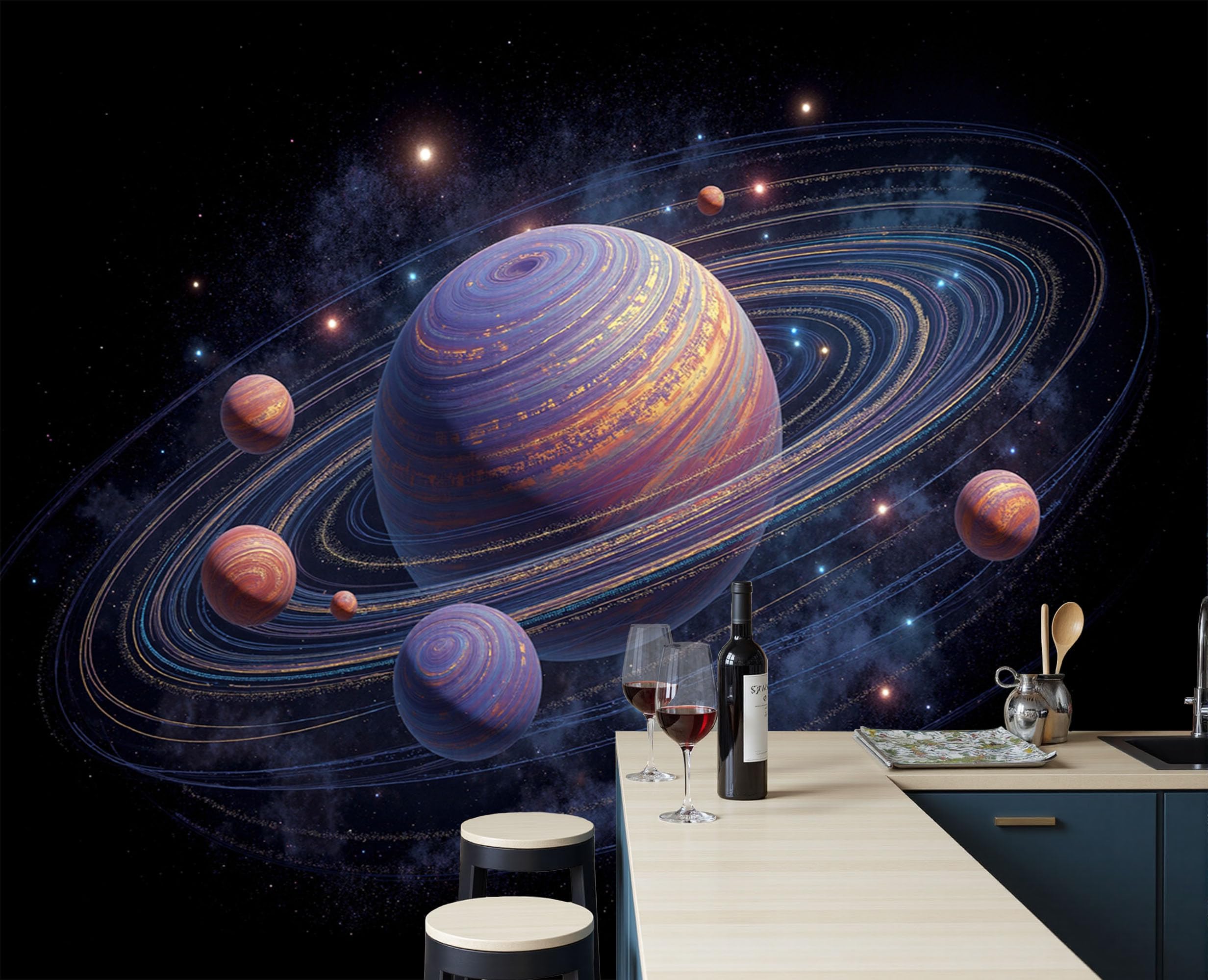 Papier peint galaxie panoramique design noir haut de gamme