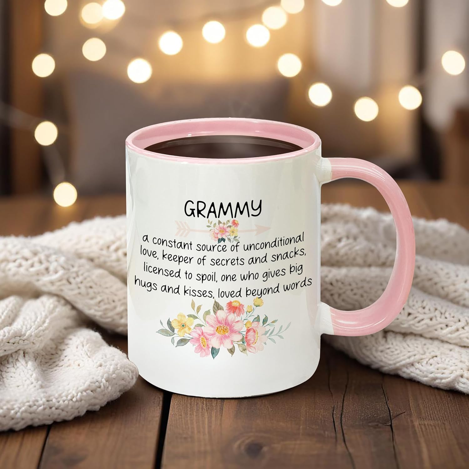Grammy Coffee Mugs, Floral Grandma Coffee Tea Cup, Gifts For Grammy For Christmas Mothers Day From Granddaughter Grandkids Grandson Pink Ceramic Coffee Mug 11oz - Image 3