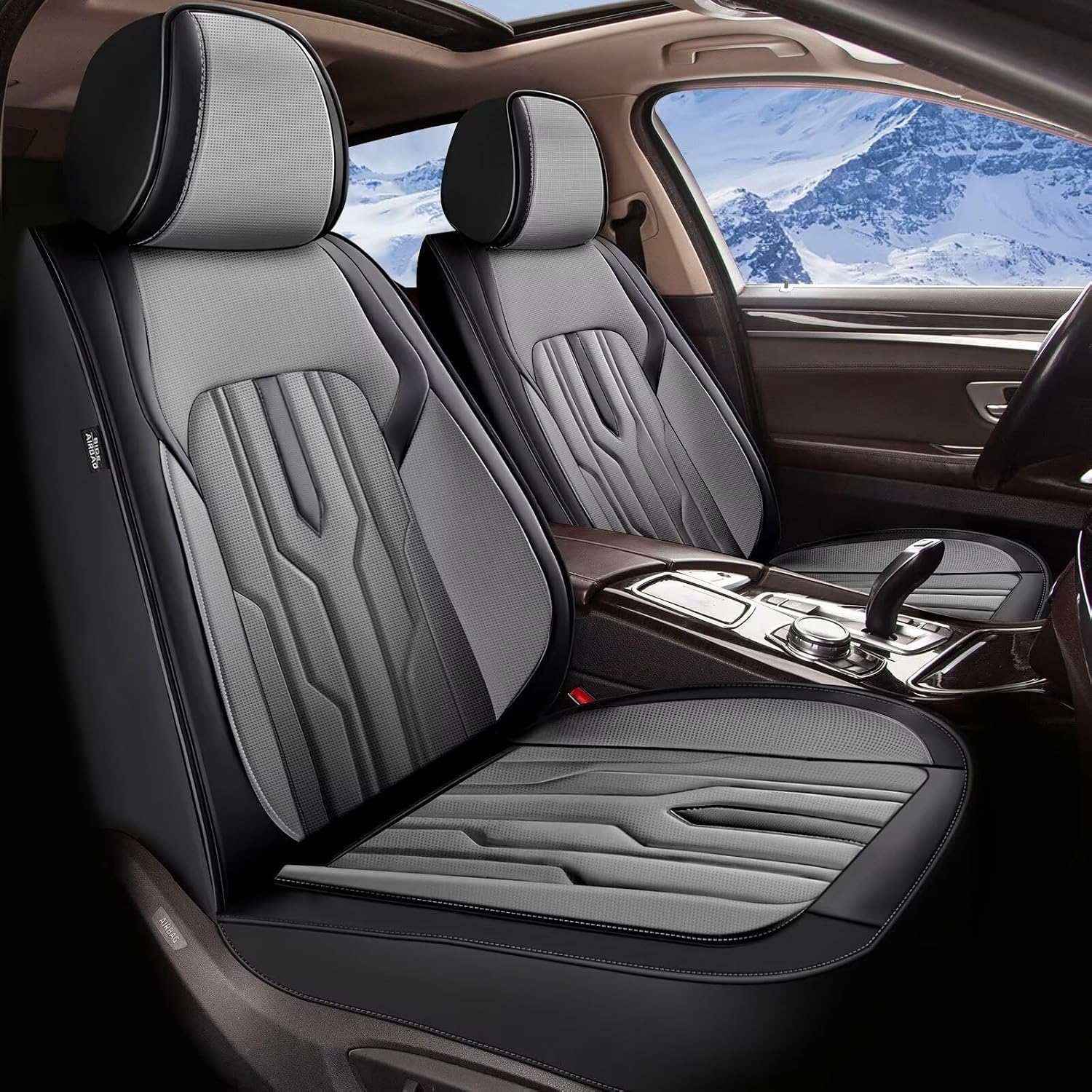 YORKNEIC Seat Covers Fit for Honda Civic 2003-2025 2026: Waterproof Leather Car Seat Covers Protector 5-Seat Set (5-Seat Set, Black & Gray)