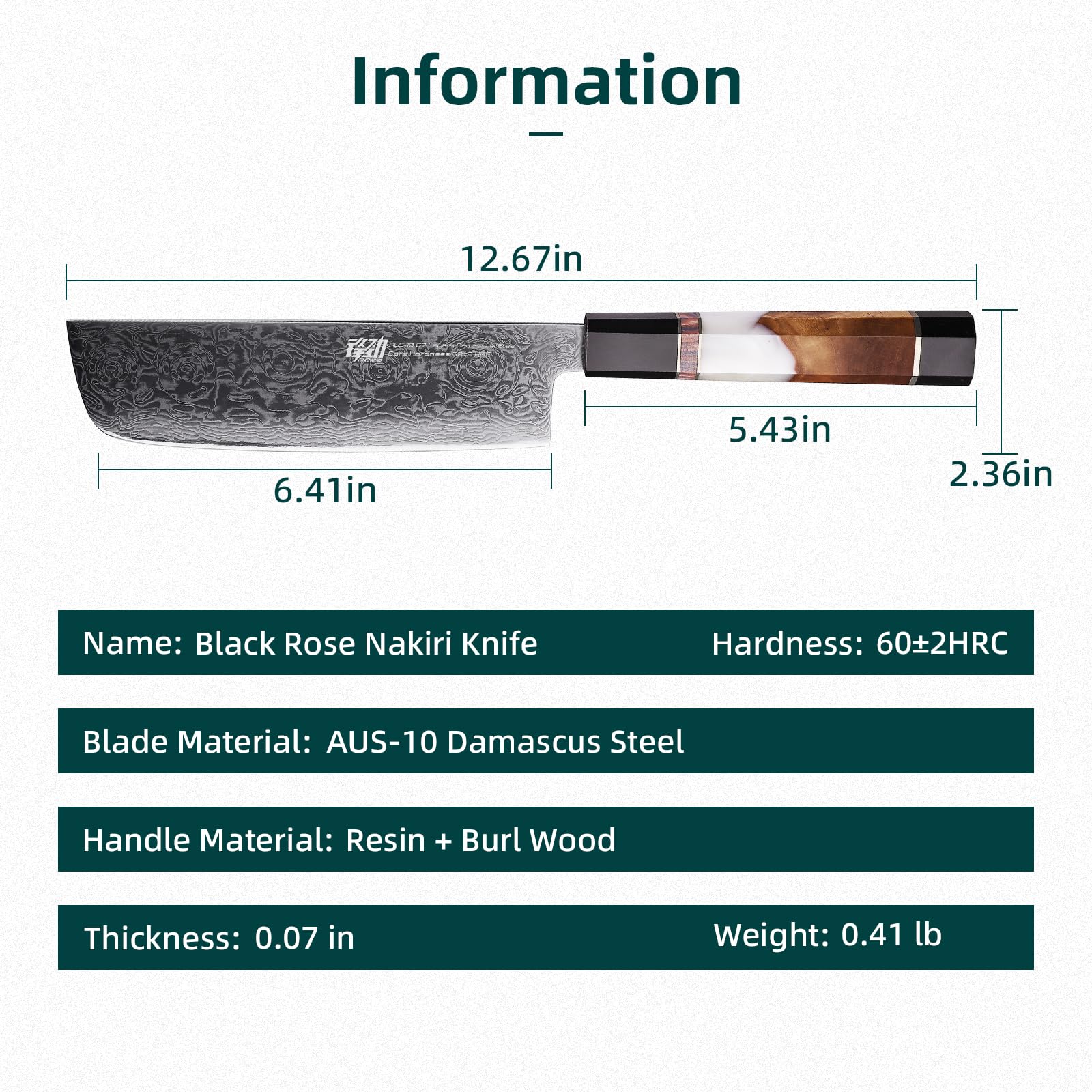 FINDKING Nóż Nakiri 16,3 cm, japoński nóż do warzyw CZARNY-ROSE | Nóż Nakiri, nóż 16,3 cm, nóż do warzyw, precyzyjne cięcie, codzienne gotowanie