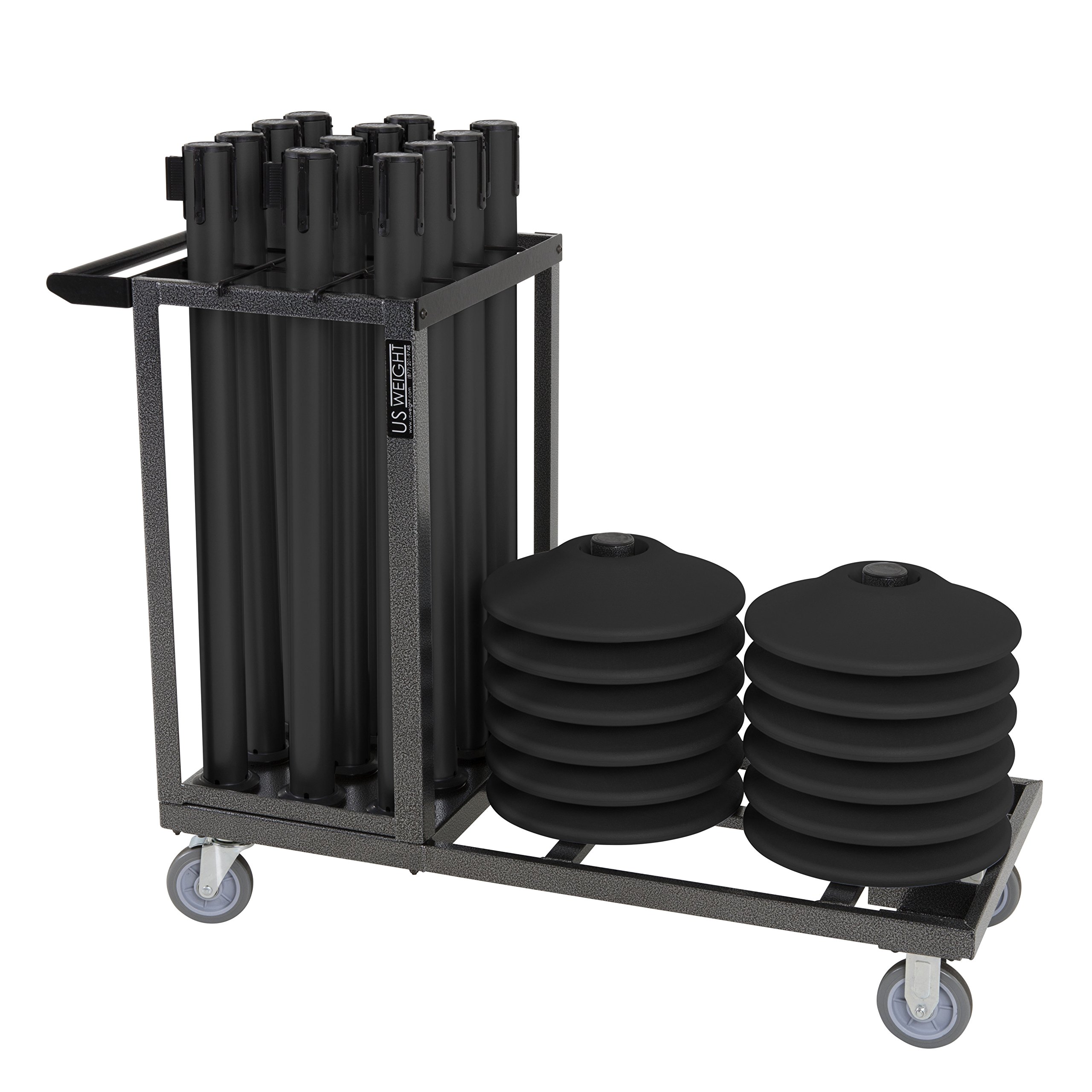US Weight Statesman Stanchion Cart Kit with 12 Premium Black Steel Stanchions and Cart