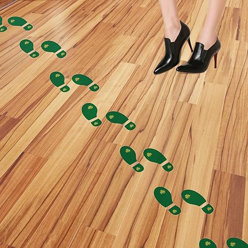 Miniatura 3 de Decoraciones del día de San Patricio, calcomanías de suelo de huellas de duende de Konsait de San Patricio, calcomanías extraíbles para pies de