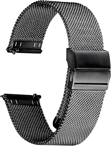 Correa de reloj de malla de acero inoxidable para hombres y mujeres, correas de reloj de liberación rápida de 18mm 20mm 22mm 24mm (18mm negro)