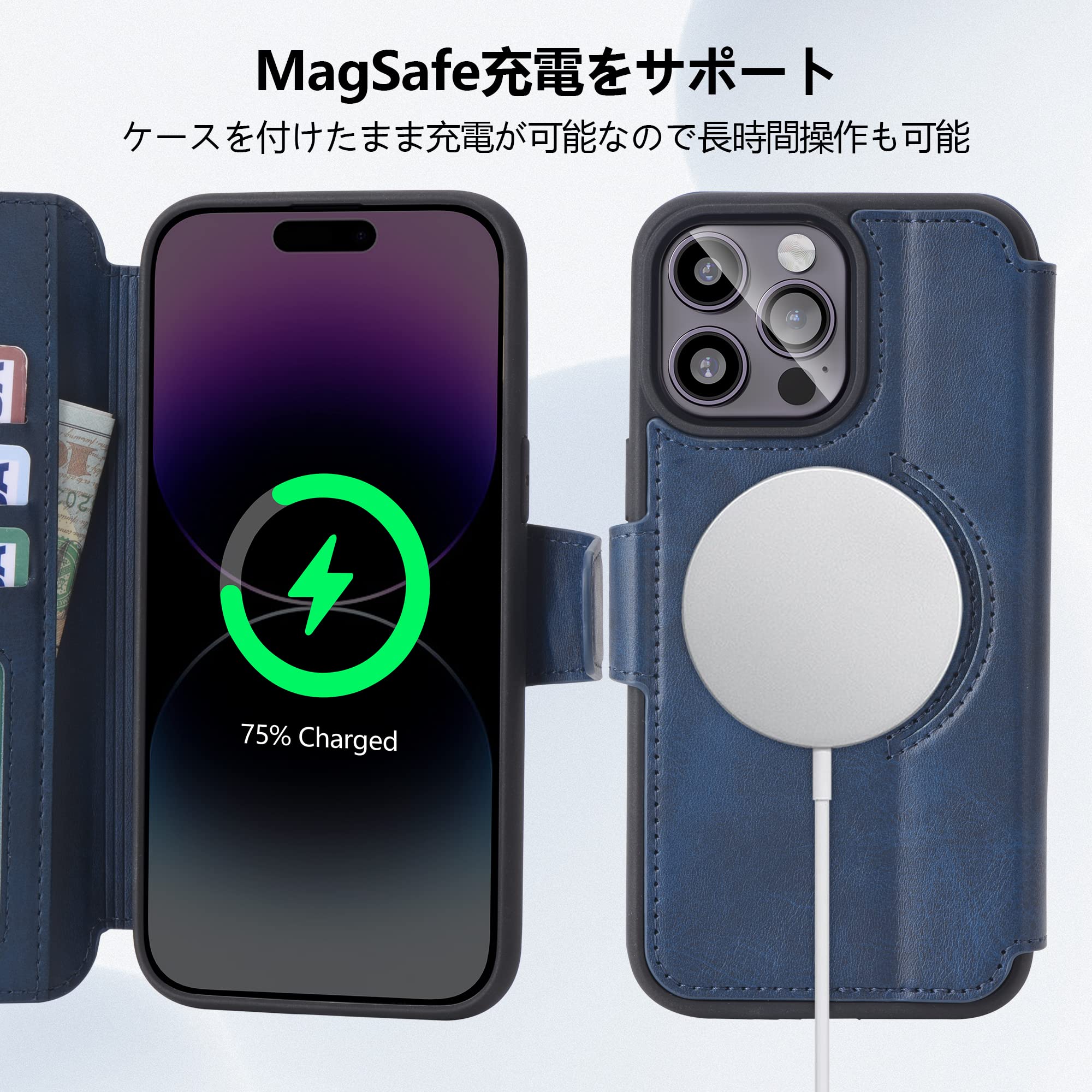 Amazon.co.jp: MagSafe対応 iPhone 14 ProMax ケース 手帳型 