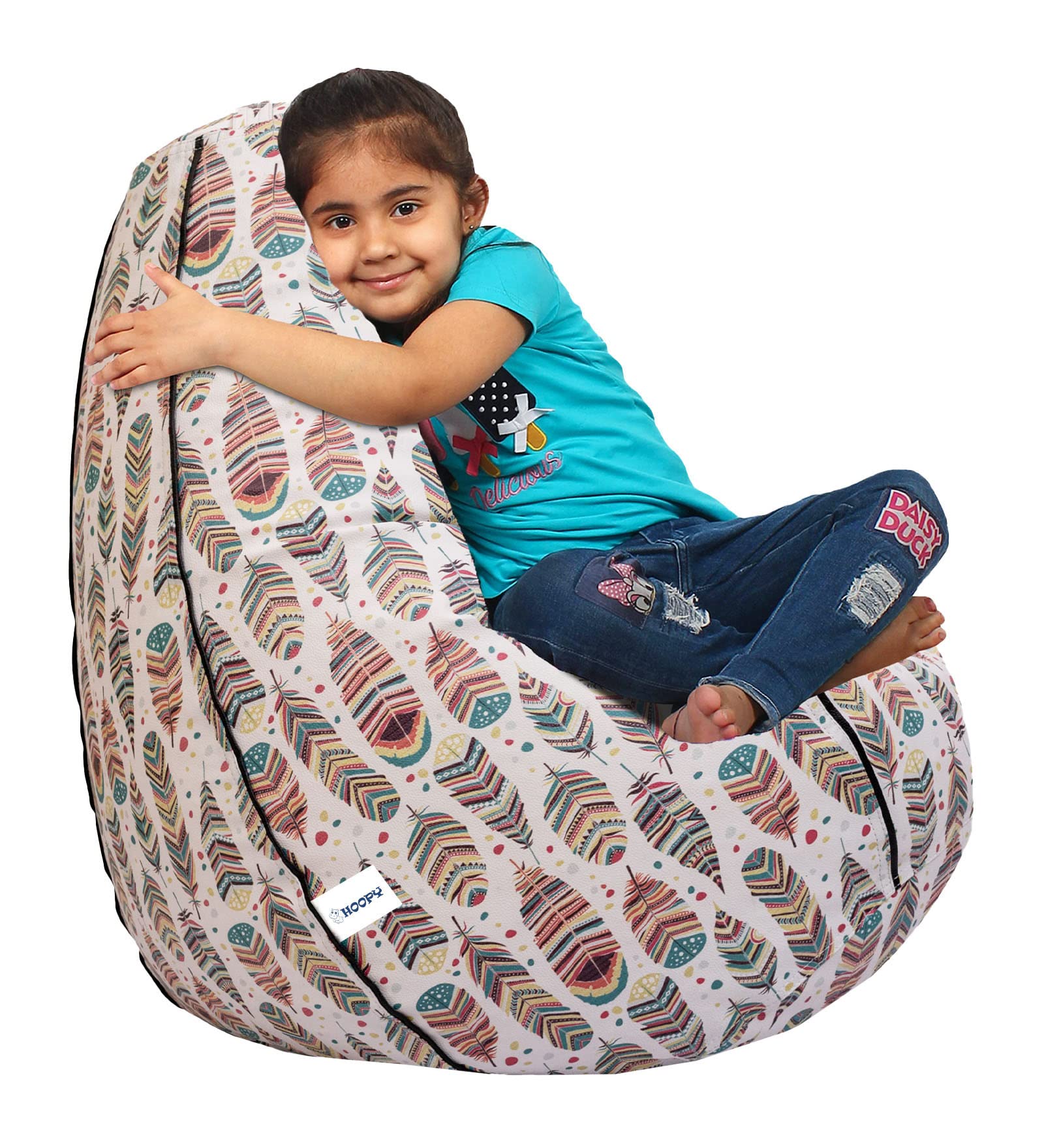Hoopy Kids Large Bean Bag Cover (Without Beans)- Feather Print_Birthday Gift Item for Kids 2