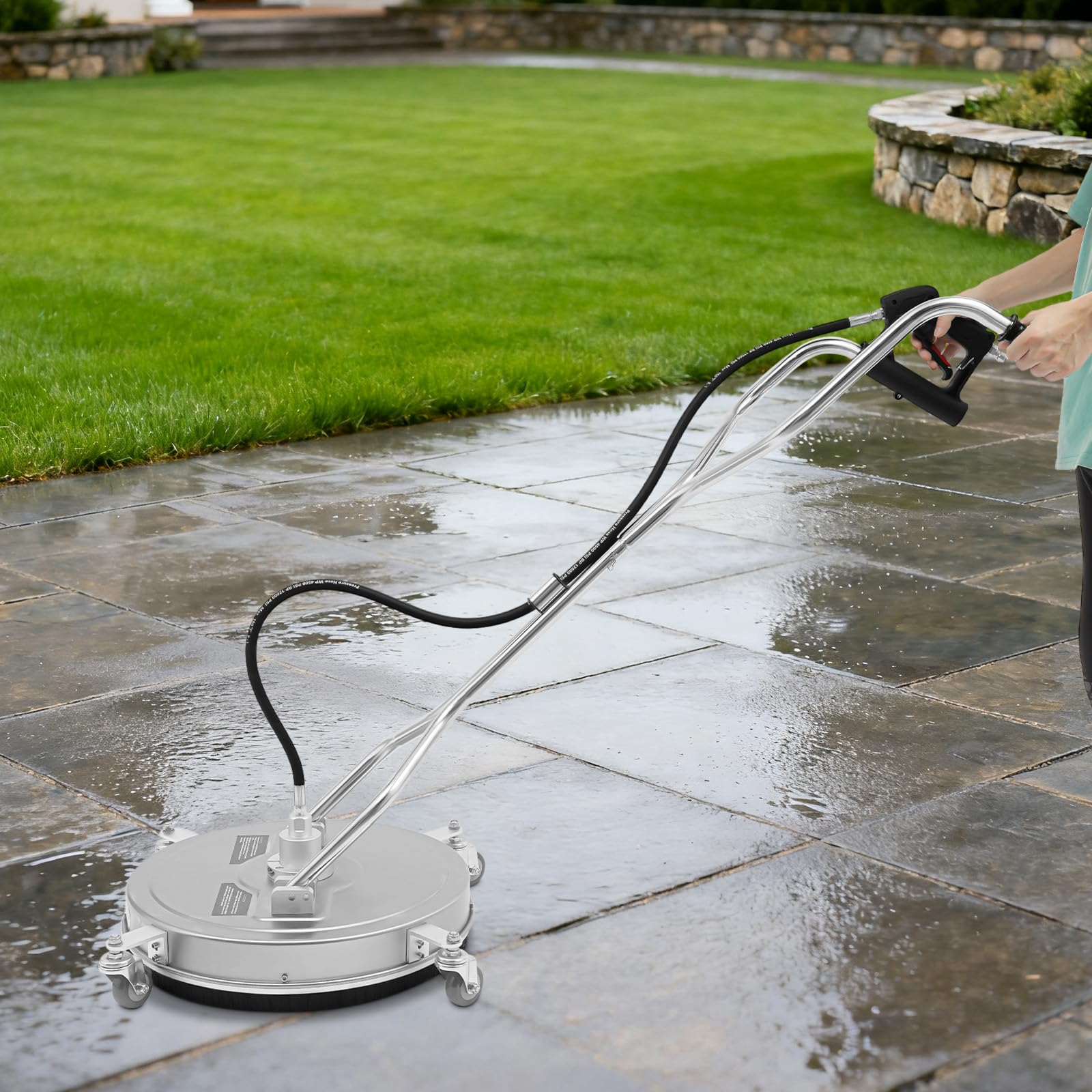 Pulitore ad alta pressione professionale per pavimenti Pulitore per superfici mobile max. 4500PSI Pulitore per terrazze con 4 ruote e 2 ugelli spray, pulitore per superfici per terrazze